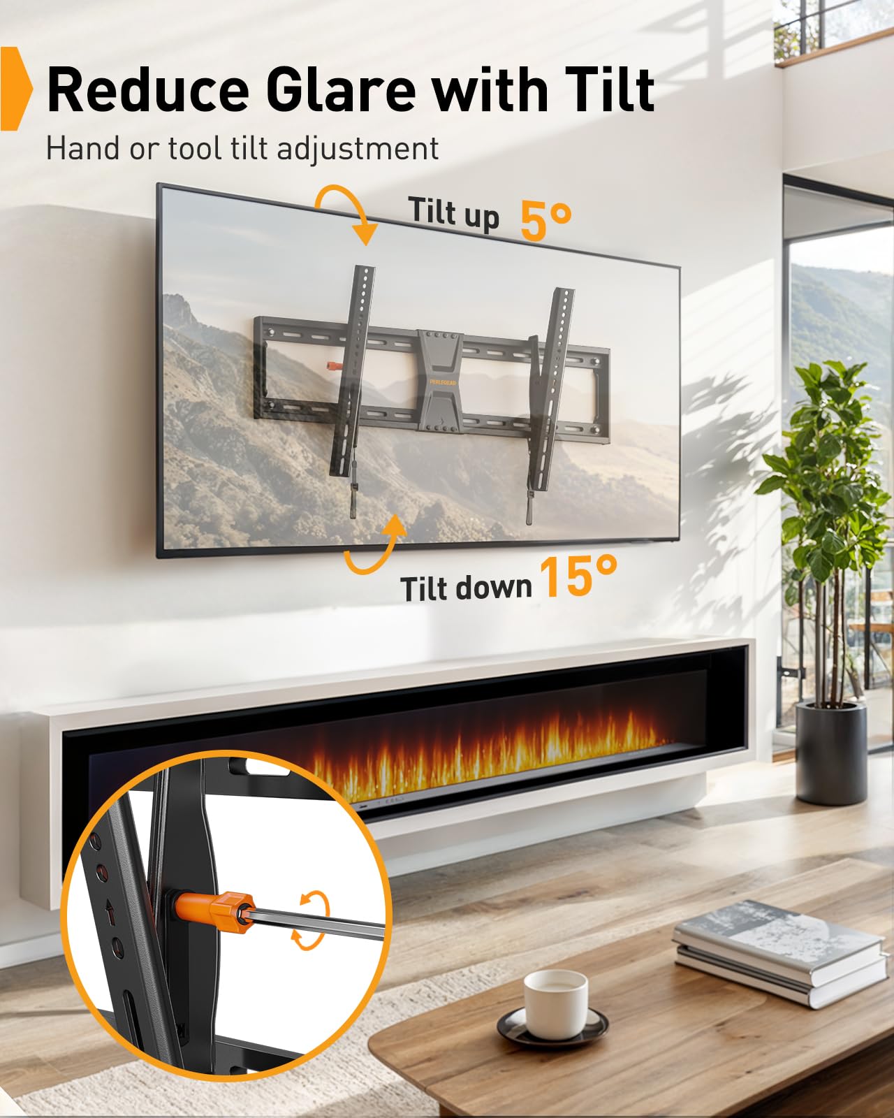 Perlegear Tilting TV Wall Mount for 42-90 TVs with Leveling Adjustment, Max VESA 800x400mm，Fits Most 65 75 85 86 Inch Low-Profile TV Mount Wall Bracket up to 132 lbs, Fits 12"/16"/18"/24" Studs