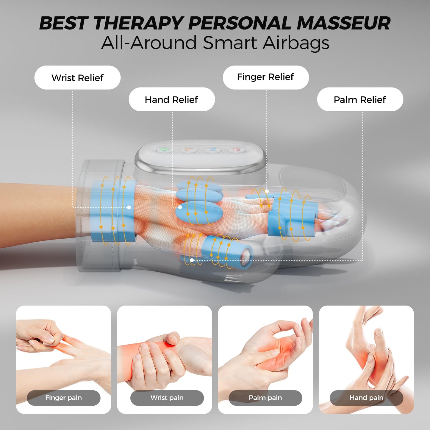 WUX Hand Massager with Heat Compression Relief, 3 Massage 4 Temperatures 5 Compression Models Therapy Glove, Arthritis & Wrist Carpal Tunnel Muscles Pressure Point Therapy, Ideal Gifts for Women/Men