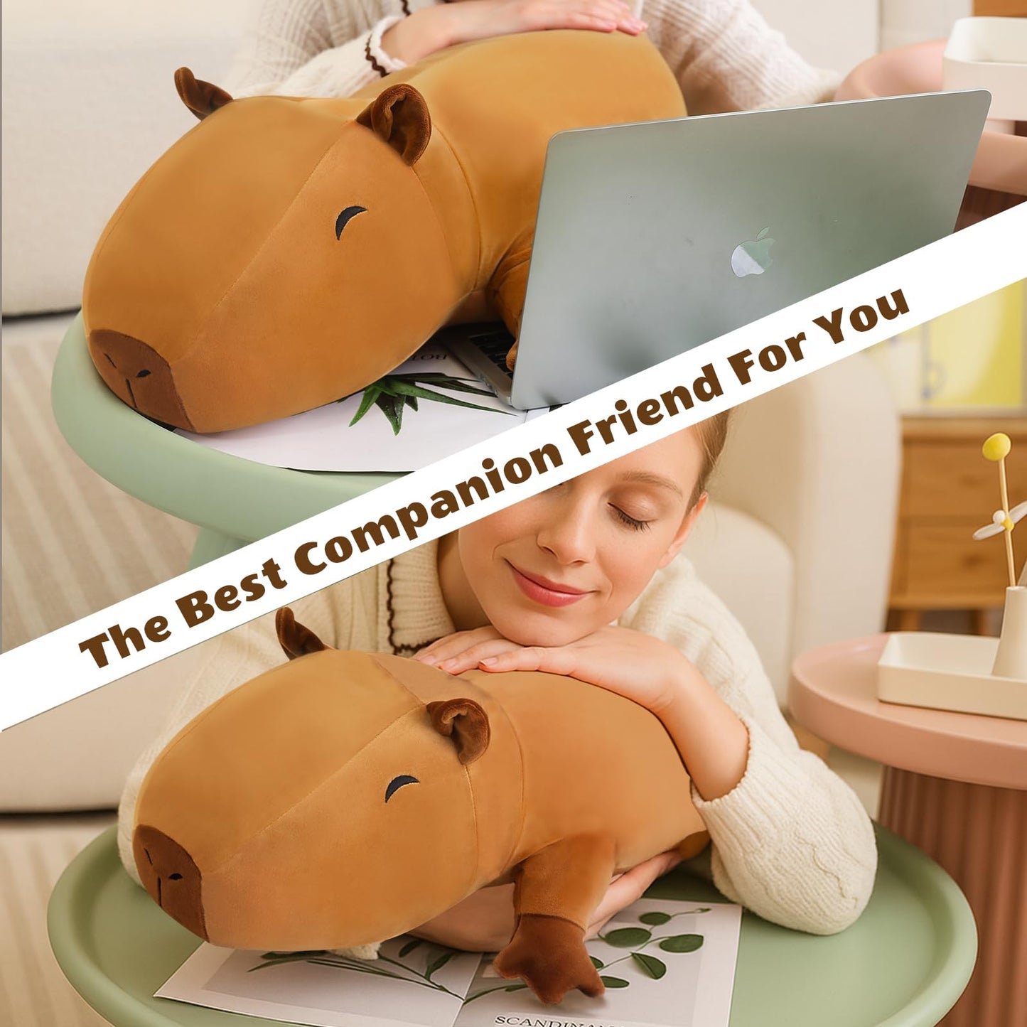 Finebee Weighted Capybara Stuffed Animals, Cute Weighted Capybara Plush, Soft Stuffed Weighted Plushie Pillow Gifts for Girls Boys(23.6" 3.1Lbs)