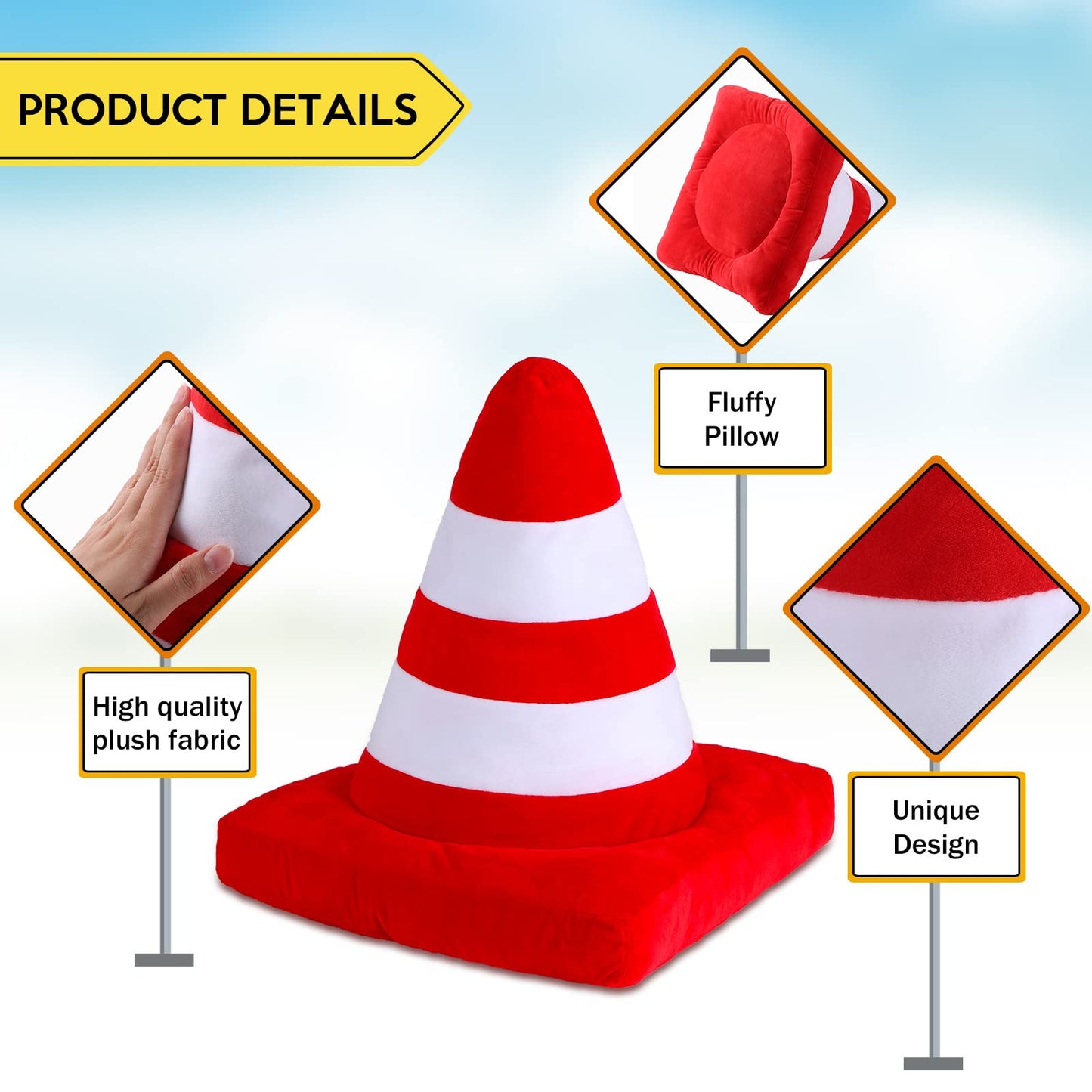 Woanger 2 Pcs Race Car Room Decor Racing Plush Throw Pillow Set Gift 15.7 Inch Soft 3D Simulation Wheel Pillow Funny Tire Cone Traffic Light and Stop for Valentines Bedroom Decorations(Traffic Cone)