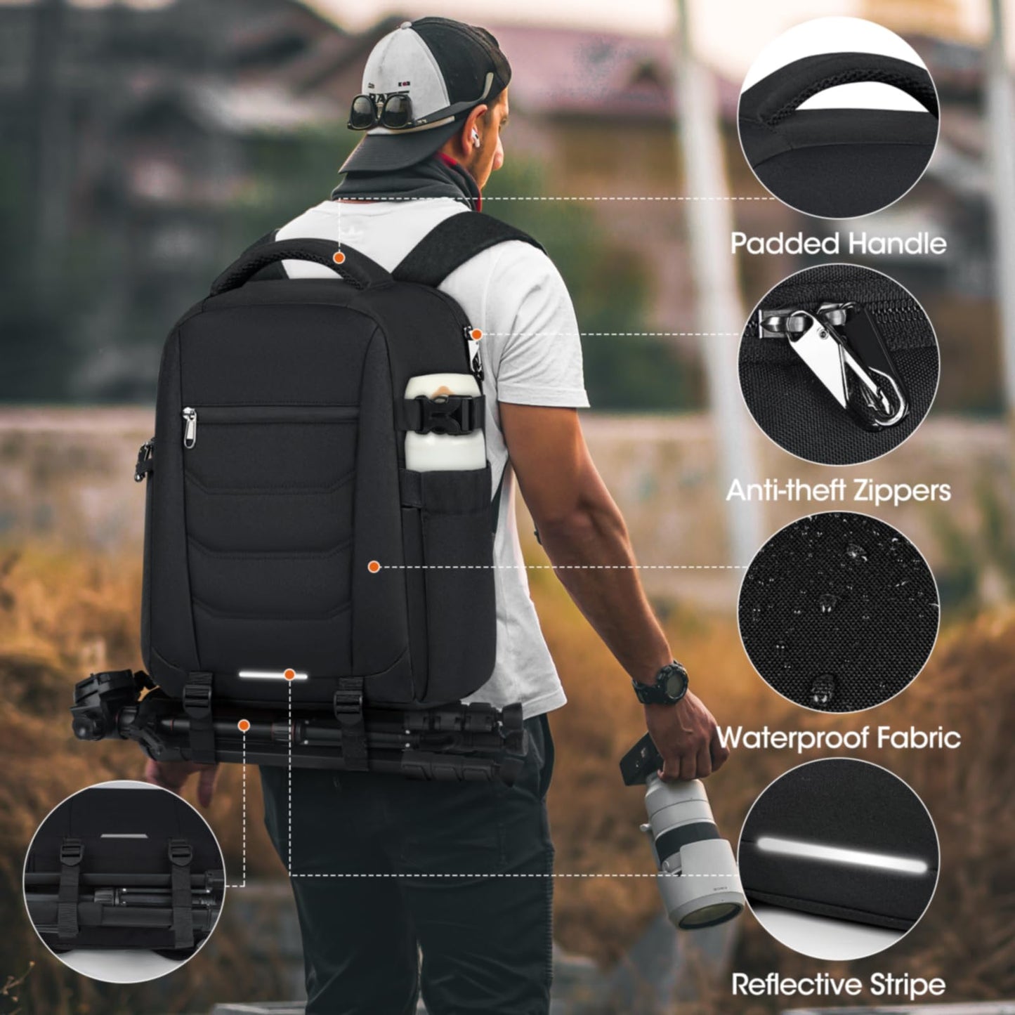 Camera Bag Professional Camera Backpack for DSLR SLR Mirrorless Camera Waterproof Camera Laptop Backpack 14 Inch with Rain Cover Anti Theft Travel Camera Case Large Capacity Photography Backpack Black