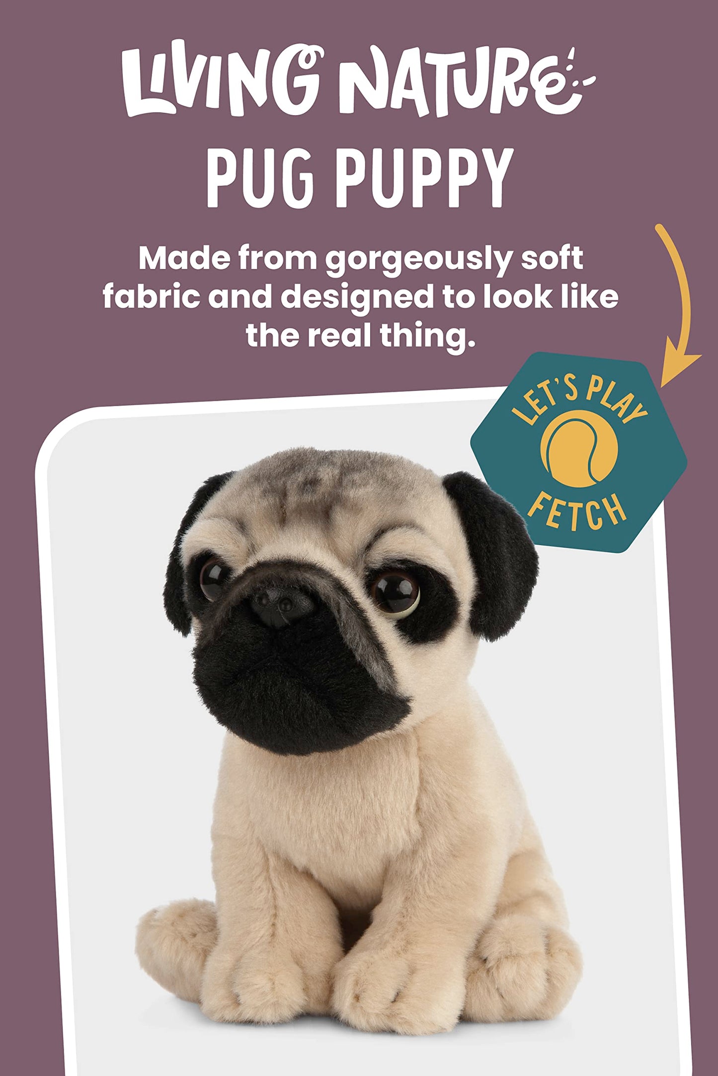 Living Nature Pug Puppy Stuffed Animal | Fluffy Dog Animal | Soft Toy for Kids | 6 inches