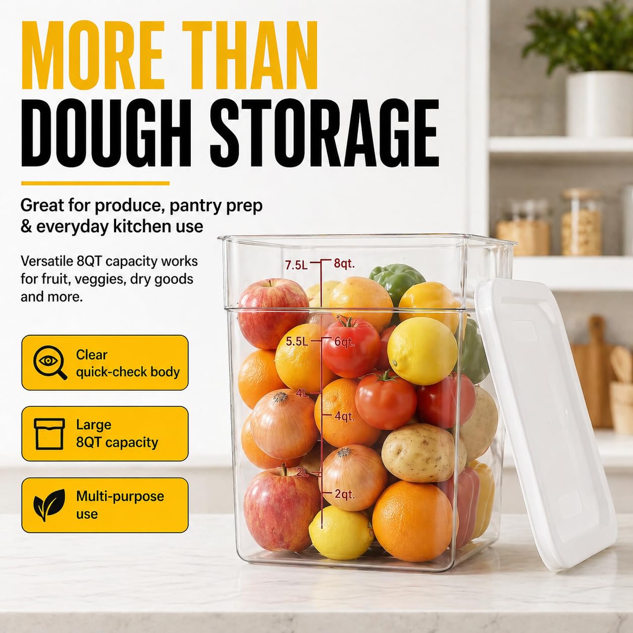 2 Pack 8Qt Clear Food Storage Containers with Lids – BPA-Free Stackable Kitchen Organizer for Pantry, Fruits, Vegetables, Meal Prep & Dough Proofing