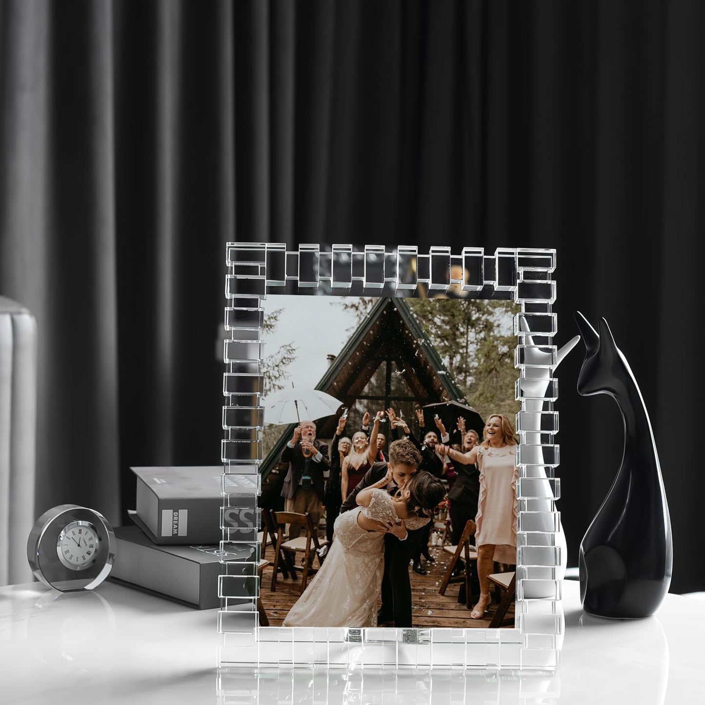 kitCom 8x10Inch Crystal Wedding Frame of Keepsake Photo Frames, Crystal Picture Frames with Sparkling Design, Tabletop Display Decor Frame(Fit 8x10 Max Photos), Clear with Gift Box