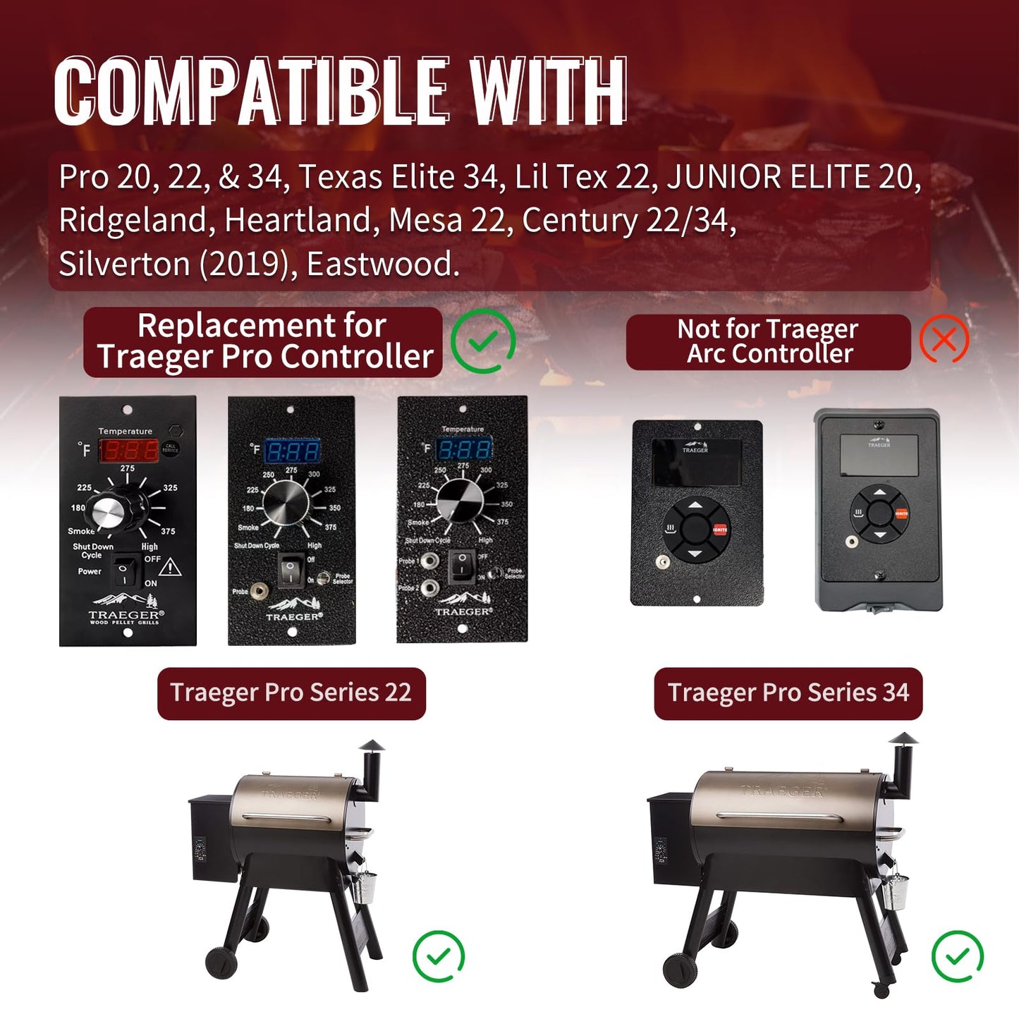 Upgraded PID Digital Pro Control Board (Item#365) Compatible with Traeger Pro Gen 1 Pellet Grill & Smoker - Complete Replacement Kit with Digital Controller, Hot Rod, RTD Probe & Dual Meat Probes