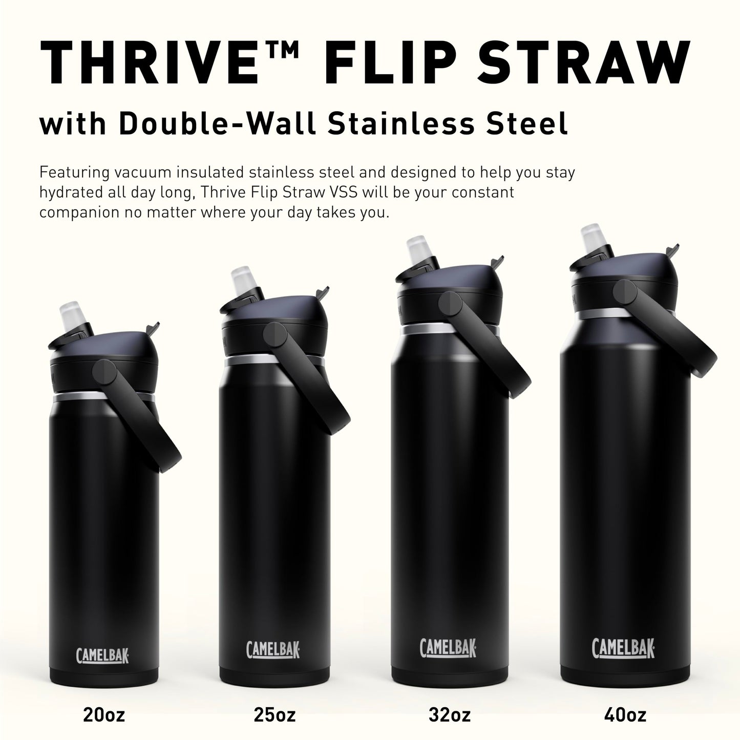 CamelBak Thrive Flip Straw Insulated Stainless Steel Water Bottle, Cold Retention Design for Everyday Hydration and Active Use, 25oz, Navy, 25oz