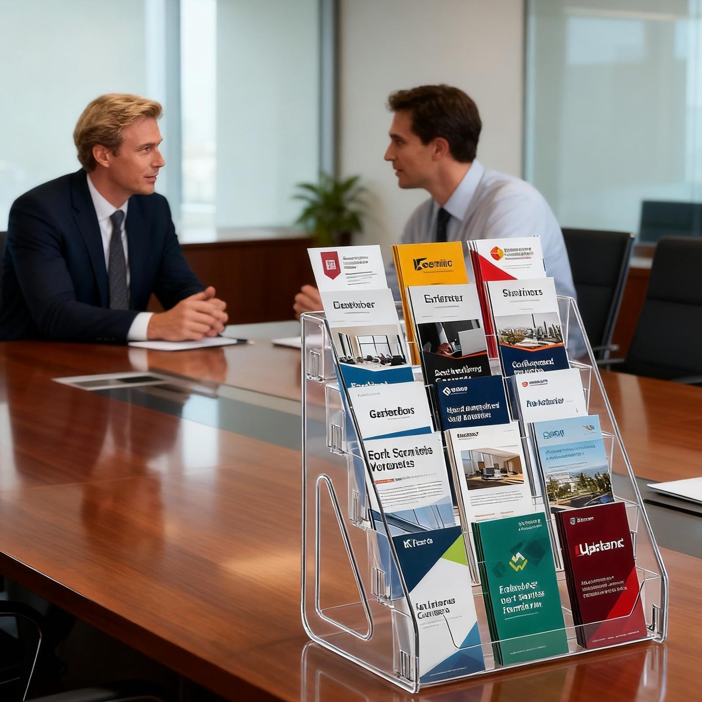 YEXEXINM 2 Pack 5 Tier Brochure Holder 12x13 Inch Acrylic Literature Display Stand Holds 3 Brochures in One Row Clear Pamphlet Holder Display Stand for Flyers Booklets Table Signs Office Store Home
