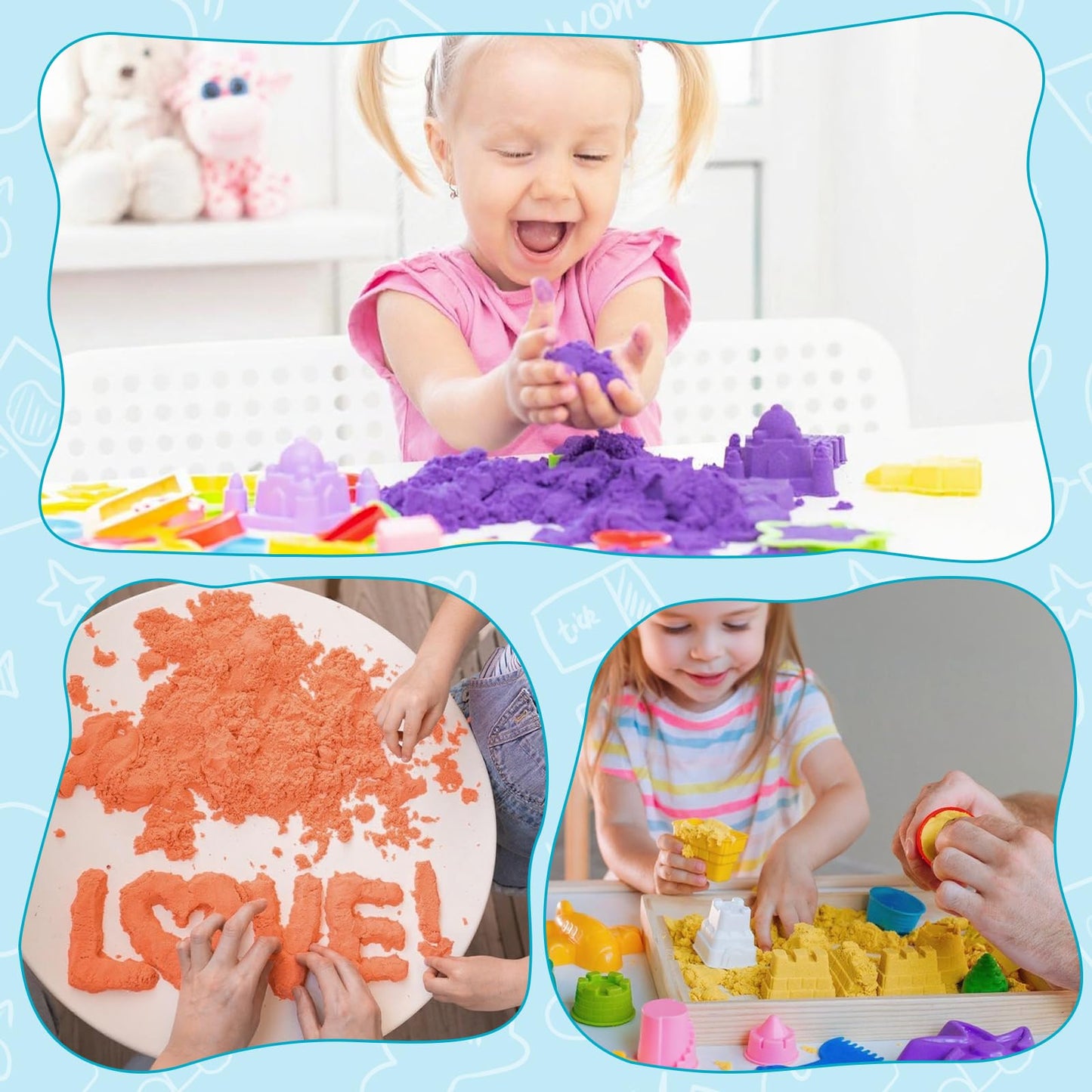 FURWEY 13.3lbs Play Sand,Mixed Packaging of 6-Color Sensory Sand,Suitable for Children to Shaping, Squeezing and Molding