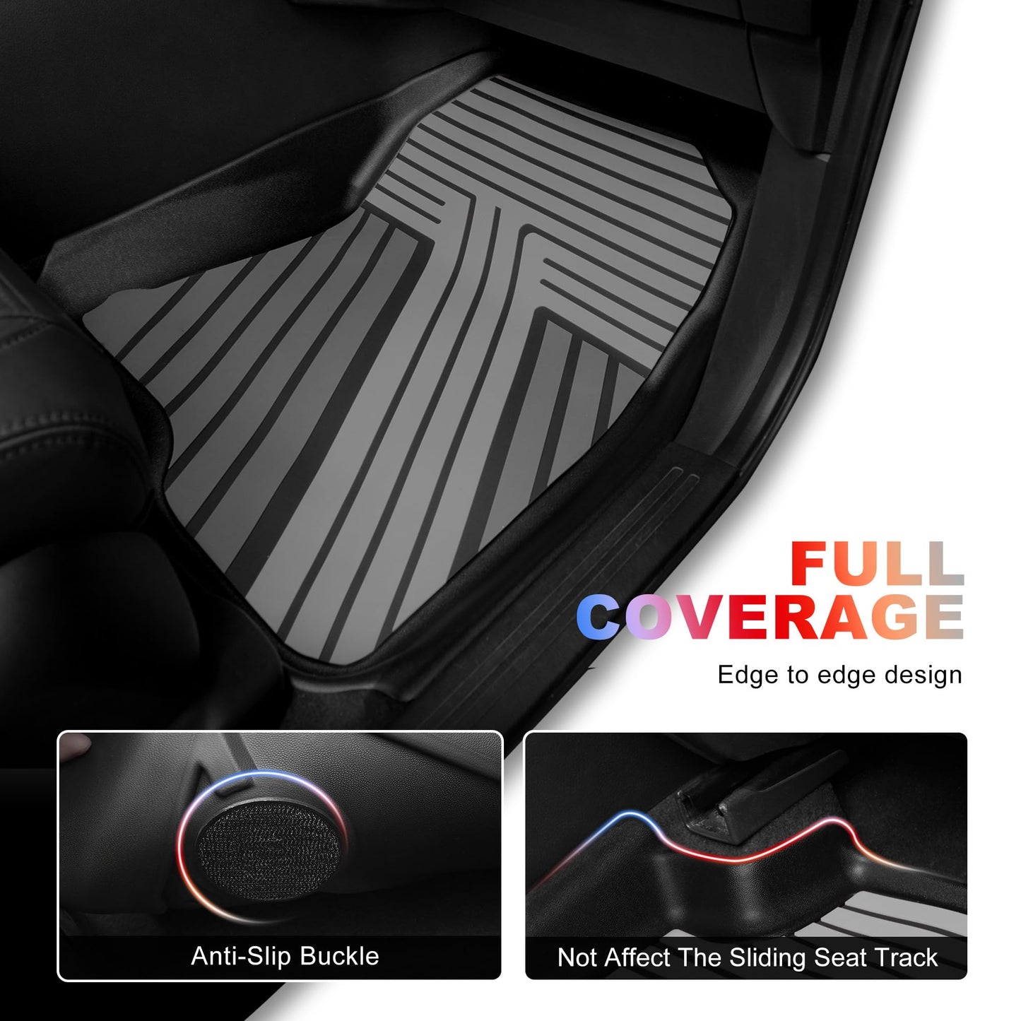 AOMSAZTO Floor Mats for Ford Ranger SuperCrew Cab 2024 2025 2026, 1st & 2nd Row All Weather Protection Car Liners Waterproof Anti Skid Mats (Gray)