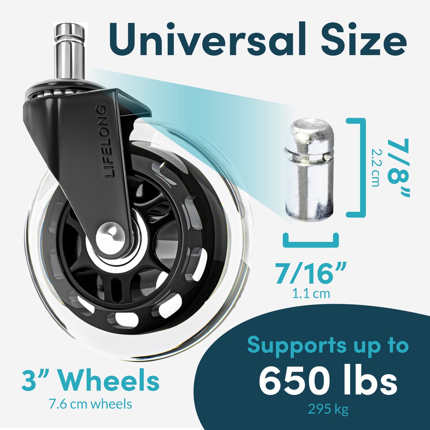 Lifelong Office Chair Wheels Replacement Rubber Chair Casters for Hardwood Floors and Carpet, Set of 5, Heavy Duty Casters for Chairs to Replace Office Chair Mats - Fits 98% (10 Pack)