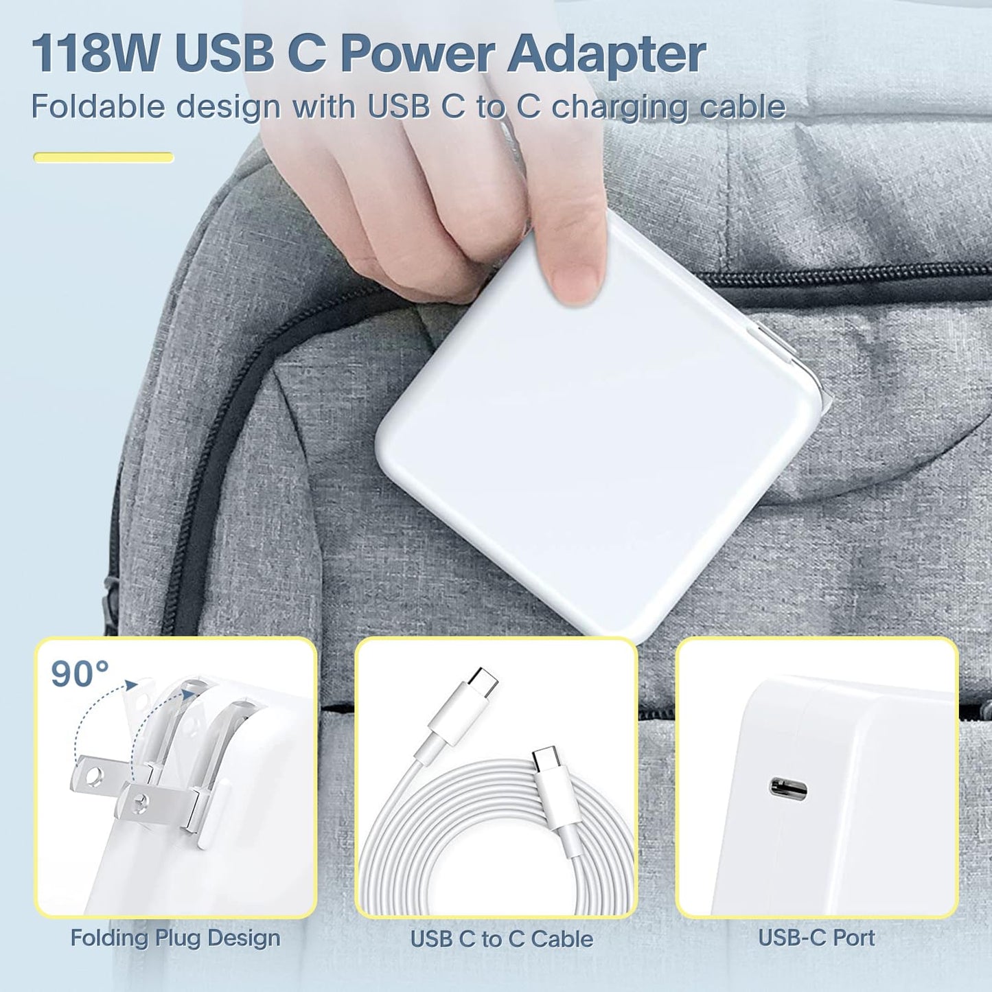 Mac Book Pro Charger - 118W Power Adapter Compatible with USB C Port MacBook Pro & MacBook Air 13, 14, 15, 16 inch, New ipad Pro and All USB C Device, 6.6ft USB-C to C Charge Cable