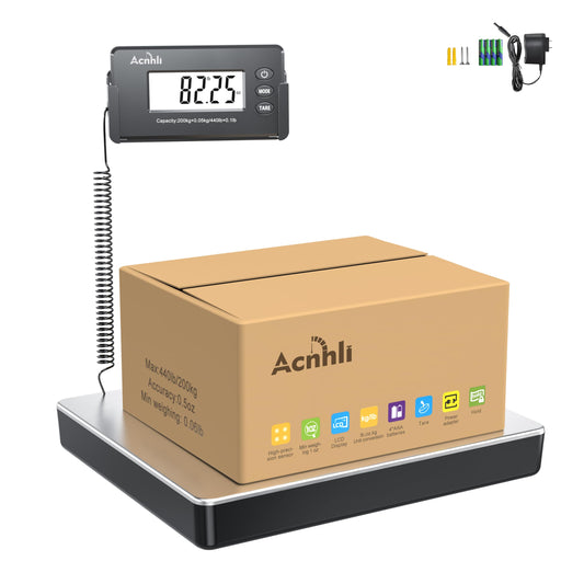 ACNHLI Heavy Duty Shipping Scale,440 LBS high Precision Hidden Wall Mounted Display, Portable Multi-Function Weighing Scale for Warehouse/Office/delivery Company, Includes Adapter and Product Manual