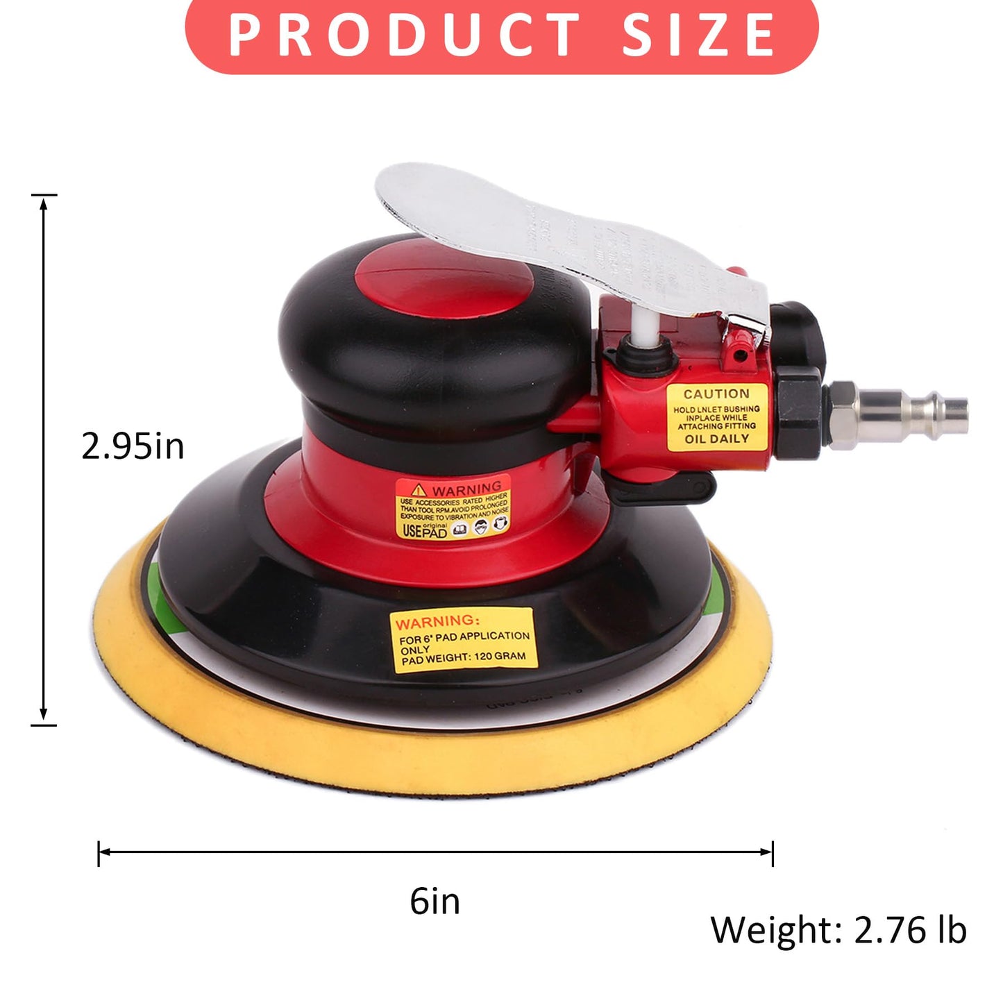 Professional Air Random Orbital Palm Sander, Dual Action Pneumatic Sander, Low Vibration, Heavy Duty … (6 inch)