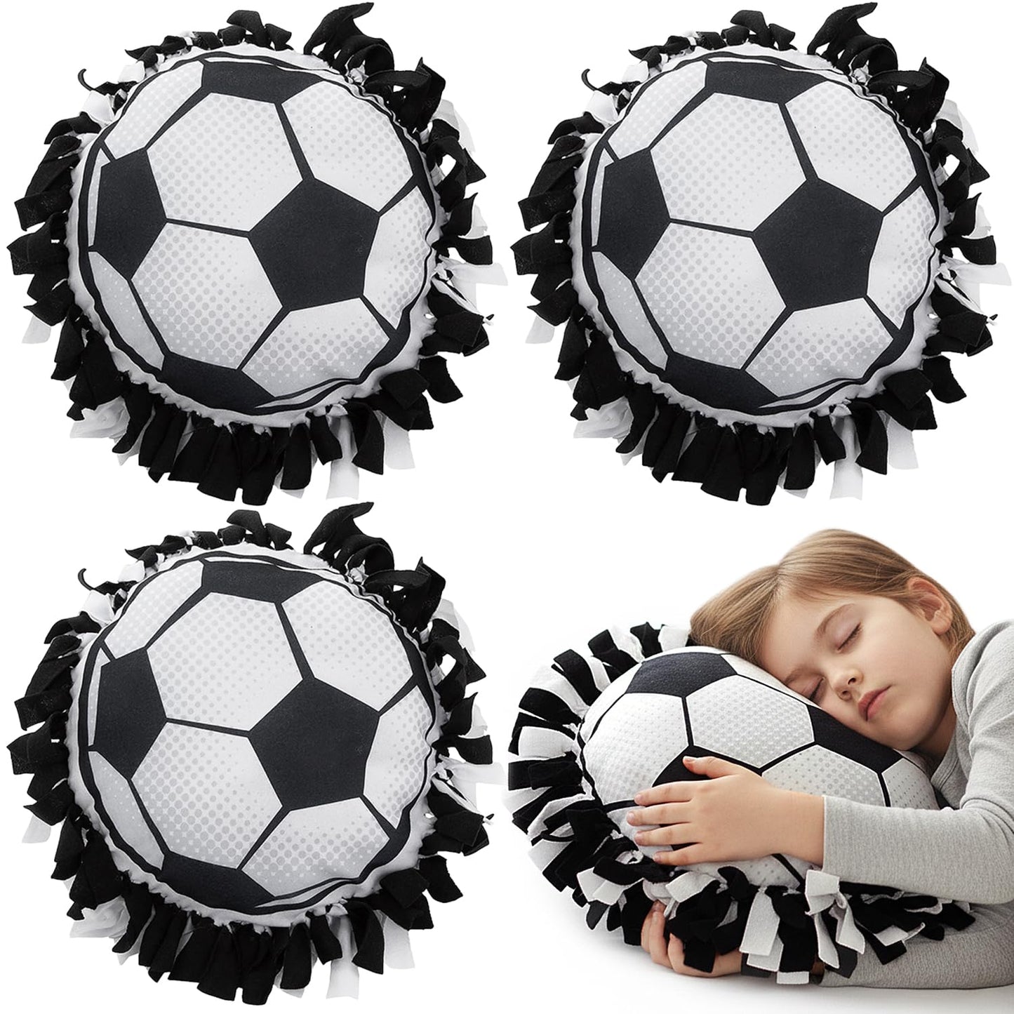 Fun Express 18 1/4" Black & White Soccer Ball Fleece Tied Pillow Craft Kit - Makes 6