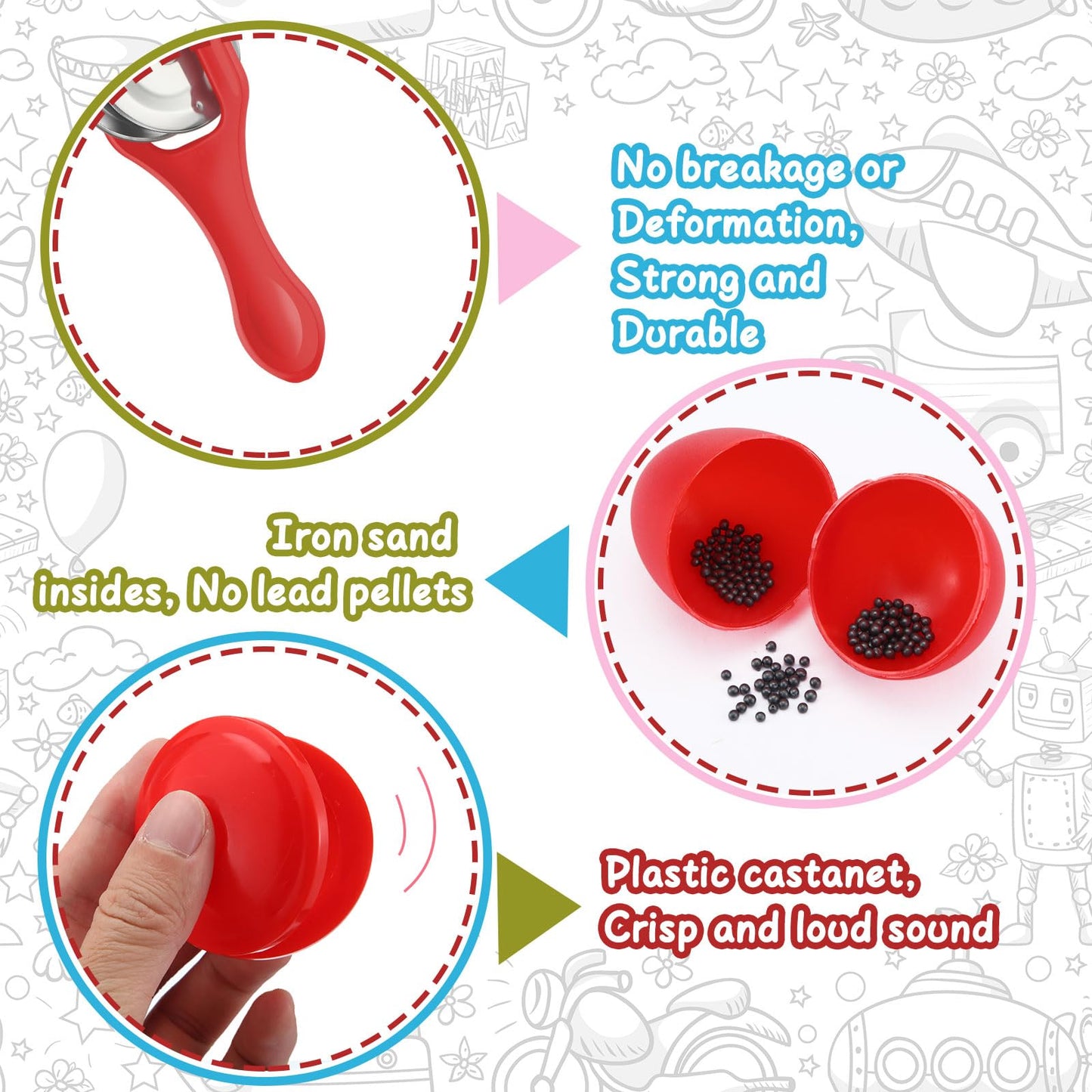 72 Pcs Shaker Musical Instruments for Kids Egg Shaker Wrist Hand Band Bells Maracas Percussion Tambourine Cymbals Plastic Castanets for Preschool Early Music Learning Toy