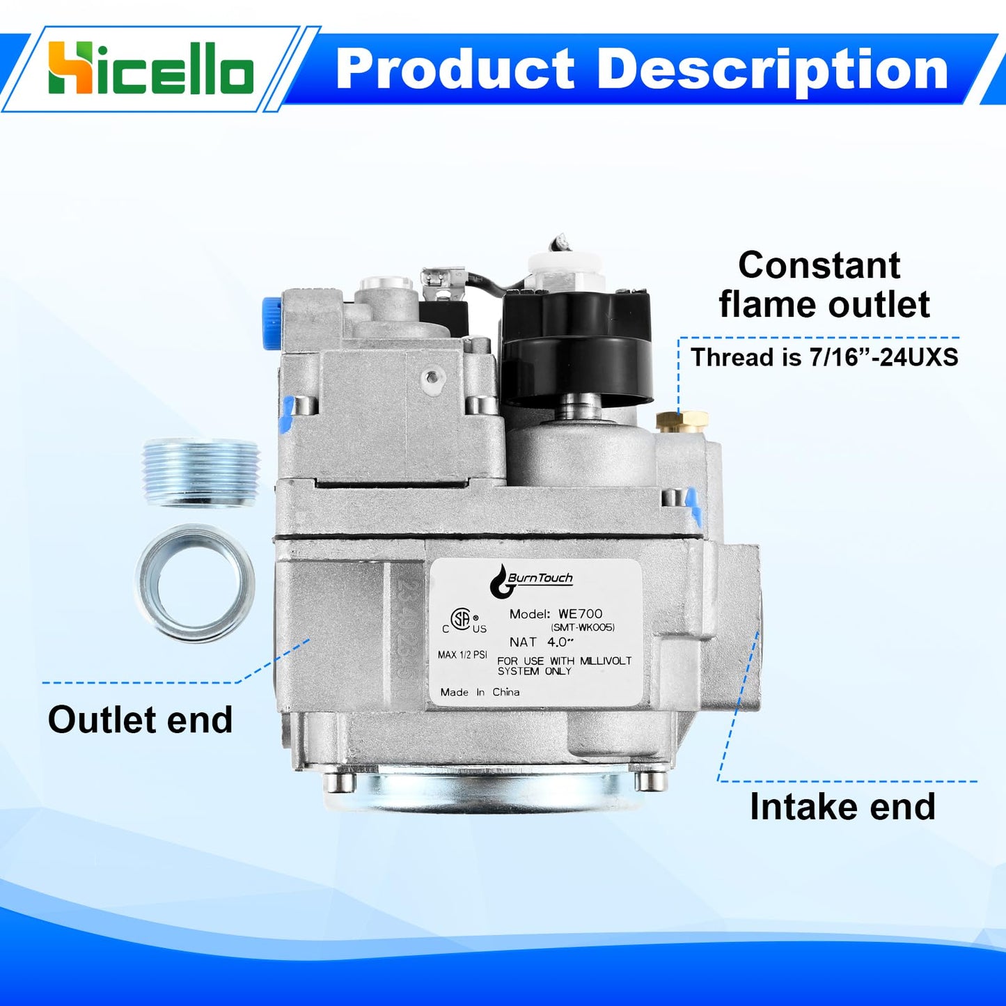 Hicello Gas Fryer Repair Parts - 700 Series Millivolt Gas Valve Parts Replacement for Robertshaw 700-506 Thermostat, Combination Furnace Gas Valve