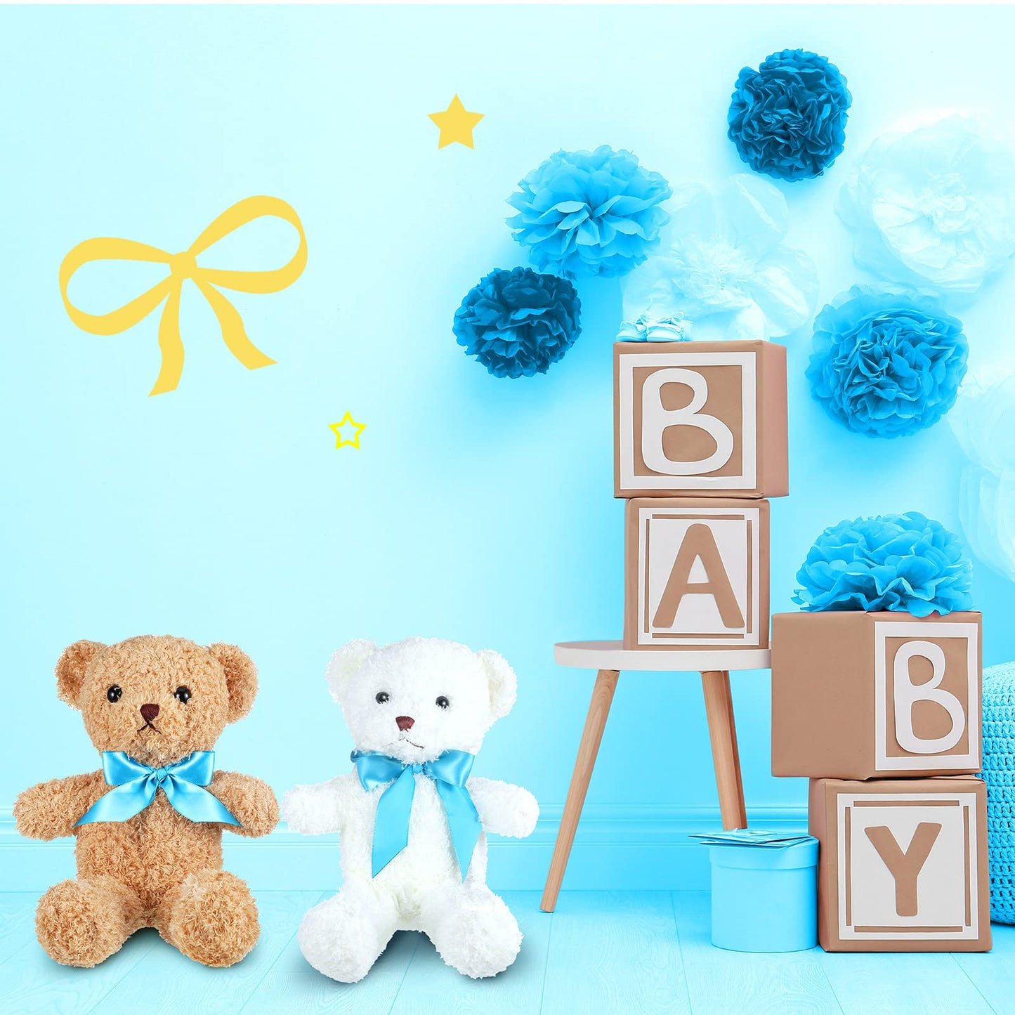 Kathfly 12 Pcs Valentine‘s Day Mini Stuffed Bears Bulk 10 Inch Small Plush Bears Bulk Cute Animal with Ribbon Bow Toy Gift for Birthday Wedding Party Valentine‘s Day Brown White(Blue)