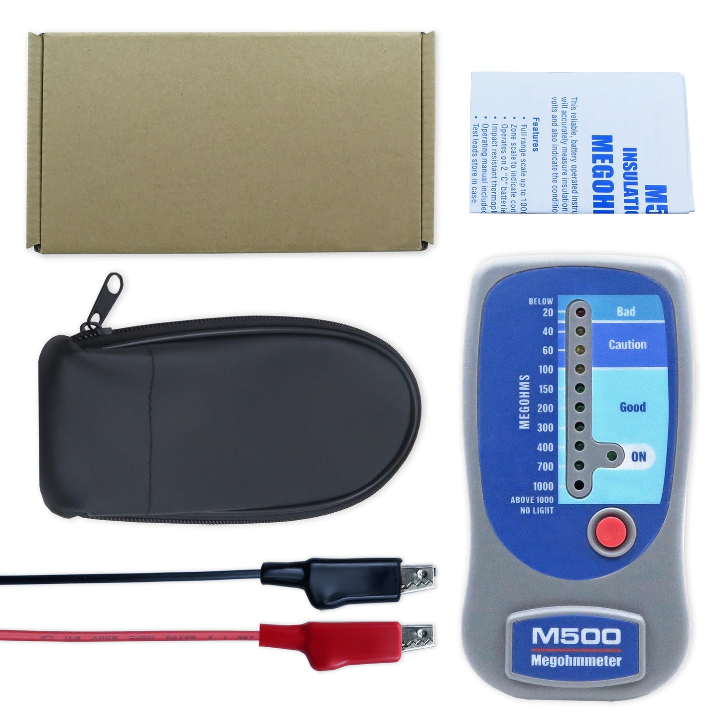 M500 Insulation Tester MEGOHMMETER, Compatible with Supco M500 Electronic Megohmmeter, Multimeter Tester, Compressor Tester HVAC, Battery Operated, 1000 Megohms at 500 Volts, with Soft Carrying Case