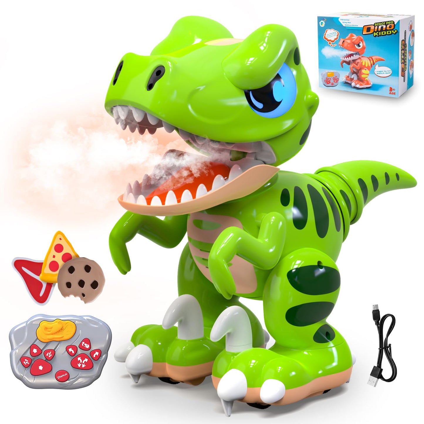 P&C Remote Control Dinosaur Toys for Kids Rechargeable Robot Velociraptor Toy with Spraying,Sound Effects,Dancing,RC Dino for Boy&Girl 3-12 STEM Gifts for Kid