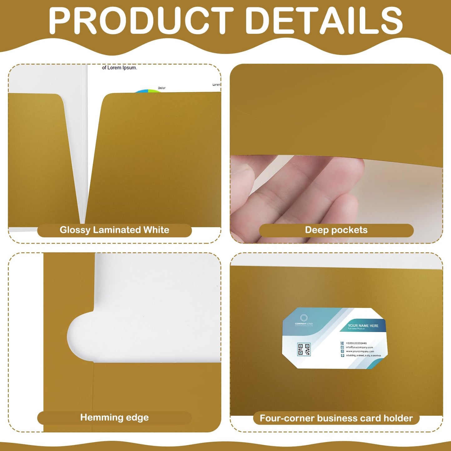 Yeaqee 100 Pack Folders Bulk with 2 Pockets Glossy Laminated Paper Folder First Day of School Presentation Letter Size Two Pocket File Portfolio Holder Back to School Items for Teacher Office (Gold)
