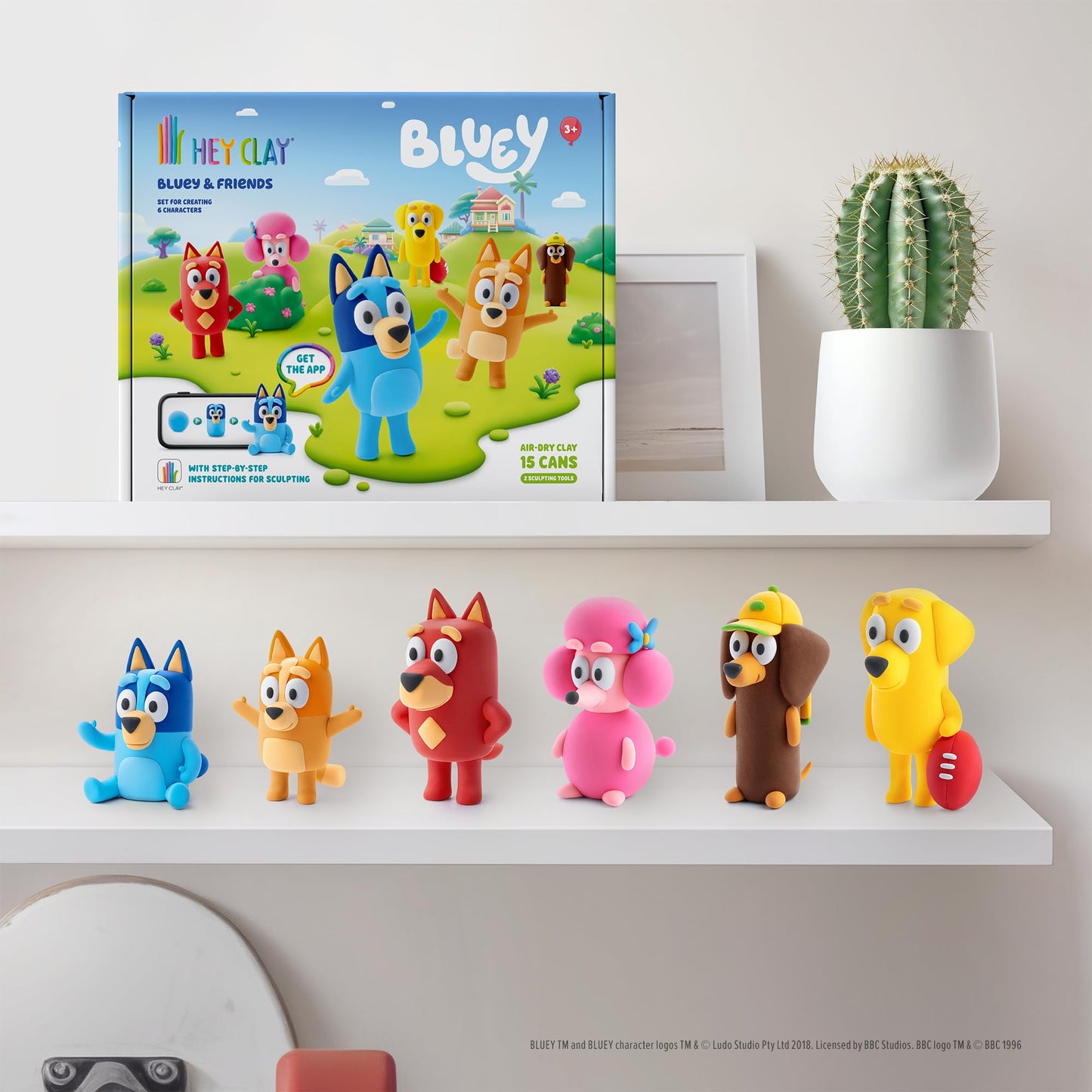 Hey Clay Bluey & Friends Set (15 Cans) with Air-Drying Modelling Clay and Modelling Tools