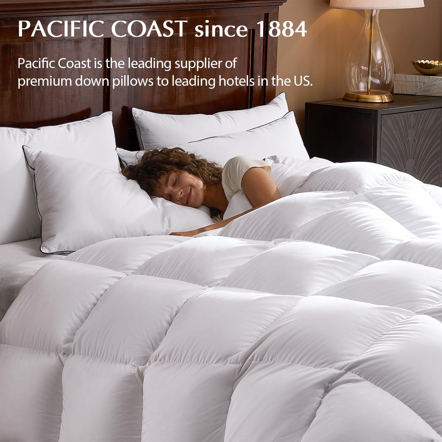 Pacific Coast Bed Pillow, Hotel Collection Goose Feather and Down Pillow for Sleeping, 3-Chamber Design, Medium Supportive, Standard Size