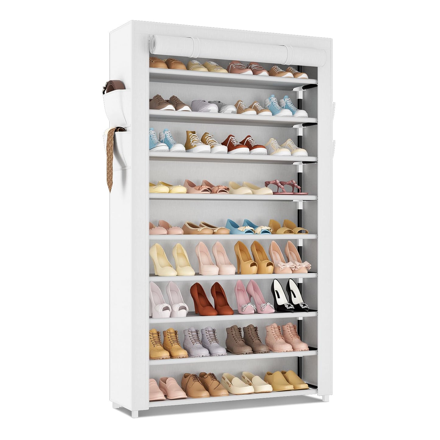 LANTEFUL Shoe Rack with Covers 10 Tier Tall Shoe Rack Organizer Large Capacity Shoe Shelf Storage 40 Pairs Space Saving Free Standing Shoe Storage Organizer for Closet, Entryway, Dorm, White