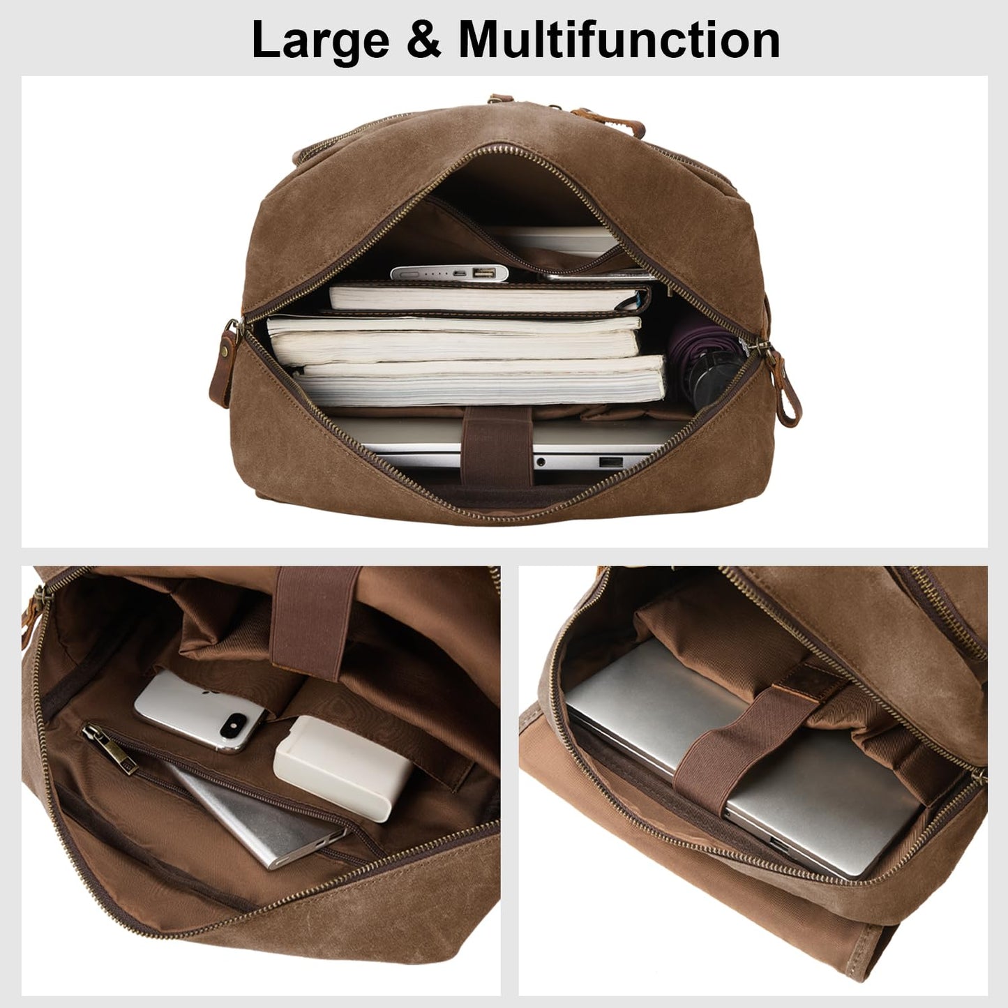 NEHOR Waxed Canvas Vintage Backpack for Men Women, Coffee