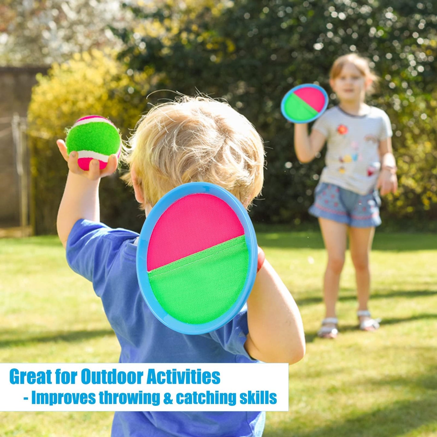Ayeboovi Kids Toys Toss and Catch Ball Set Outdoor Games Toys for 3 4 5 6+ Year Old Boys Girls Toss and Catch Game Set with 4 Paddles and 4 Balls[Upgraded Version]