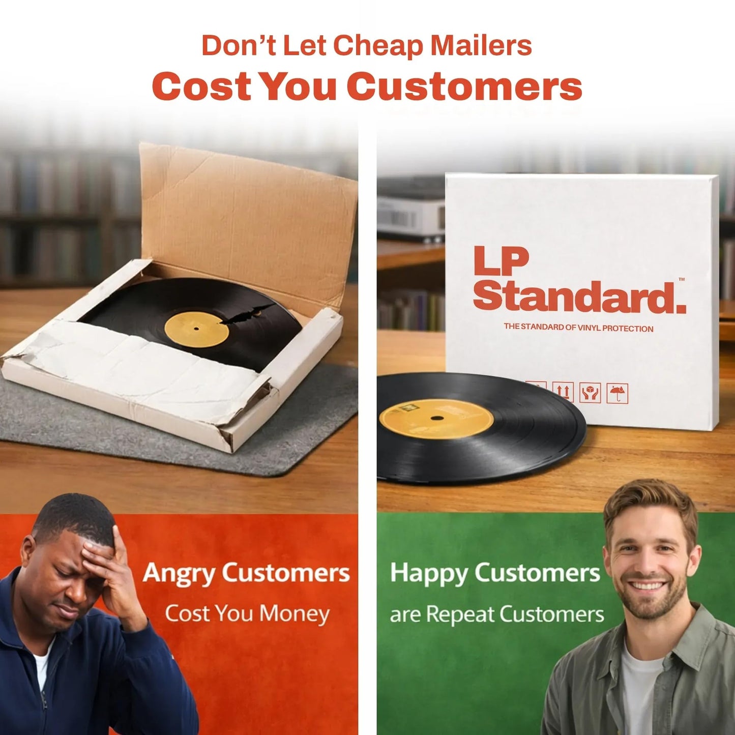 LP Standard (25 Pack) Heavy Duty Vinyl Record Mailers | For 12.5" X 12.5" x 1" Records | 3x Cardboard Thickness, Protective Warning Icons, and Professional Look | Durable Viny Records Shipping Boxes