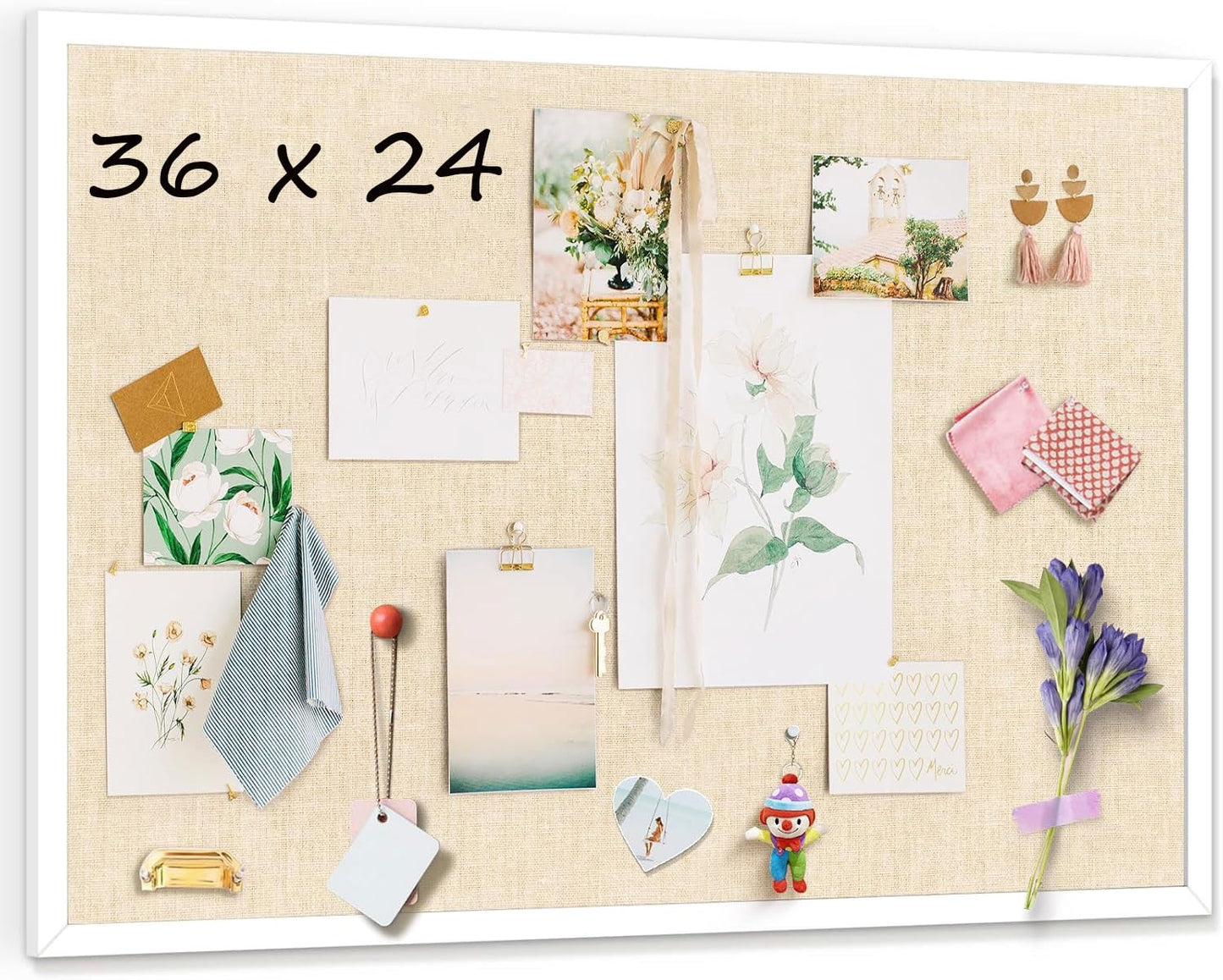 Amoard 36''x24'' Inch Linen Cork Bulletin Board with Frame, Decorative Pin Board for Office Home and School Wall Decor