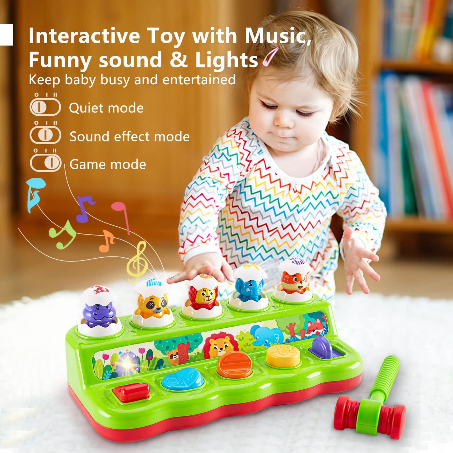 1 Year Old Toys for Boys Girls Birthday Gift, Baby & Toddler Cause and Effect Pop Up Toy With Music and Light, Learning Educational Montessori Toy for 1-3 Year Olds