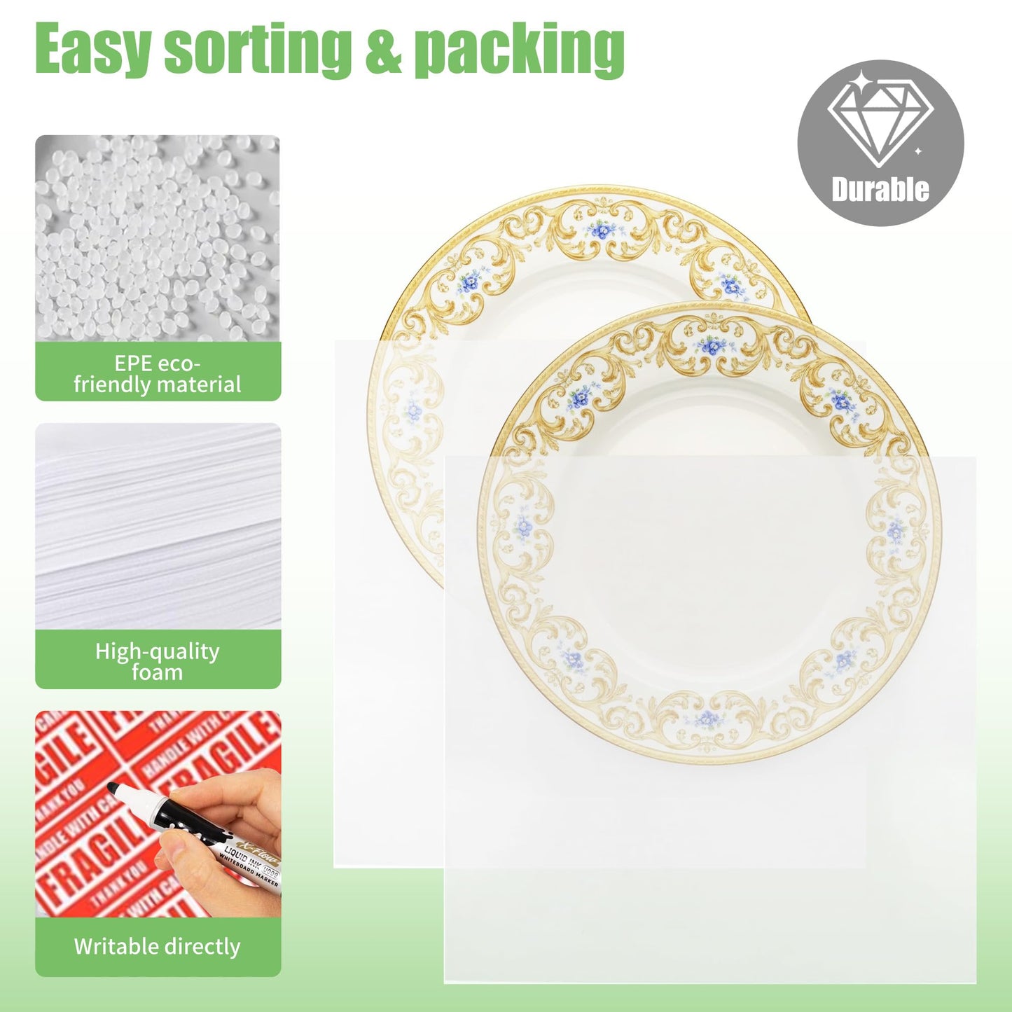 OHVDOC 570-Piece Foam Packing Supplies Kit for Moving,270 Cushion Foam Pouches & Sheets in 4 Sizes | 300 Writable Moving Labels for Glassware, Shipping & Storage