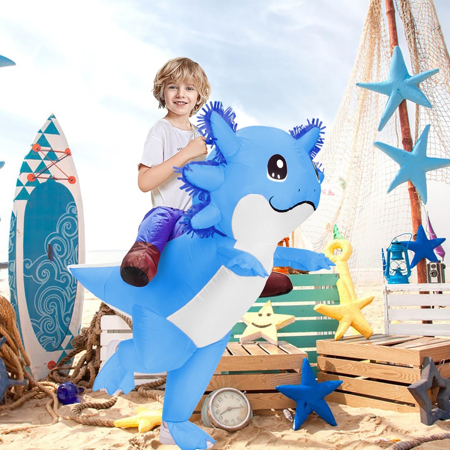 Stegosaurus Inflatable Axolotl Costume for Kids Halloween Costumes Kid Blow Up Costume Ride on Axolotl Costumes for Boys Girls Cosplay Party