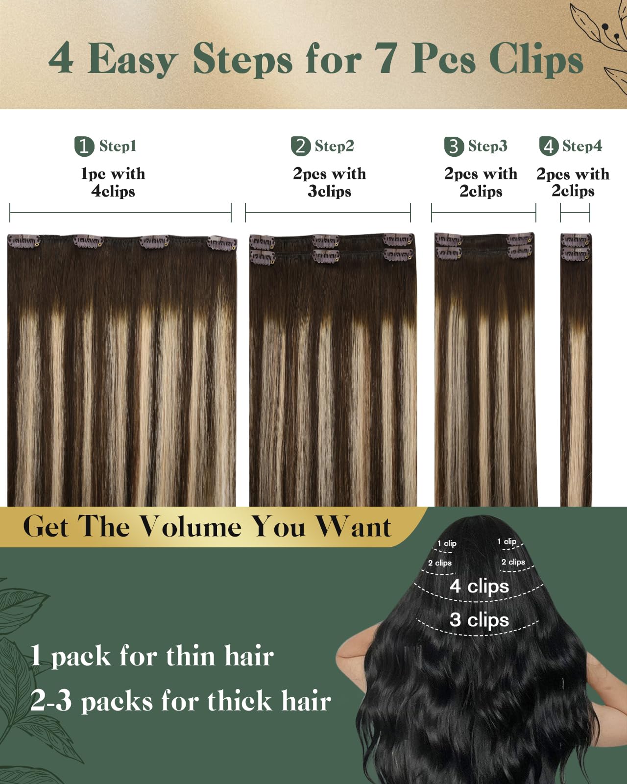 Ugeat Clip in Hair Extensions Real Human Hair Balayage Dark Brown Ombre Ash Brown Hair Extensions Real Human Hair Clip ins Thick Clip in Hair Extensions 16 Inch 7pcs 120g