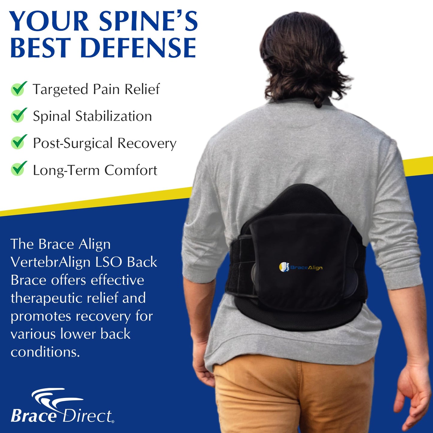Brace Align Plus Size VertebrAlign LSO Lumbar Back Brace – Relief for Herniated Discs, Sciatica, Slipped Discs & DDD Pain L0631 L0637 L0648 L0650 (Waist 23″–66″)