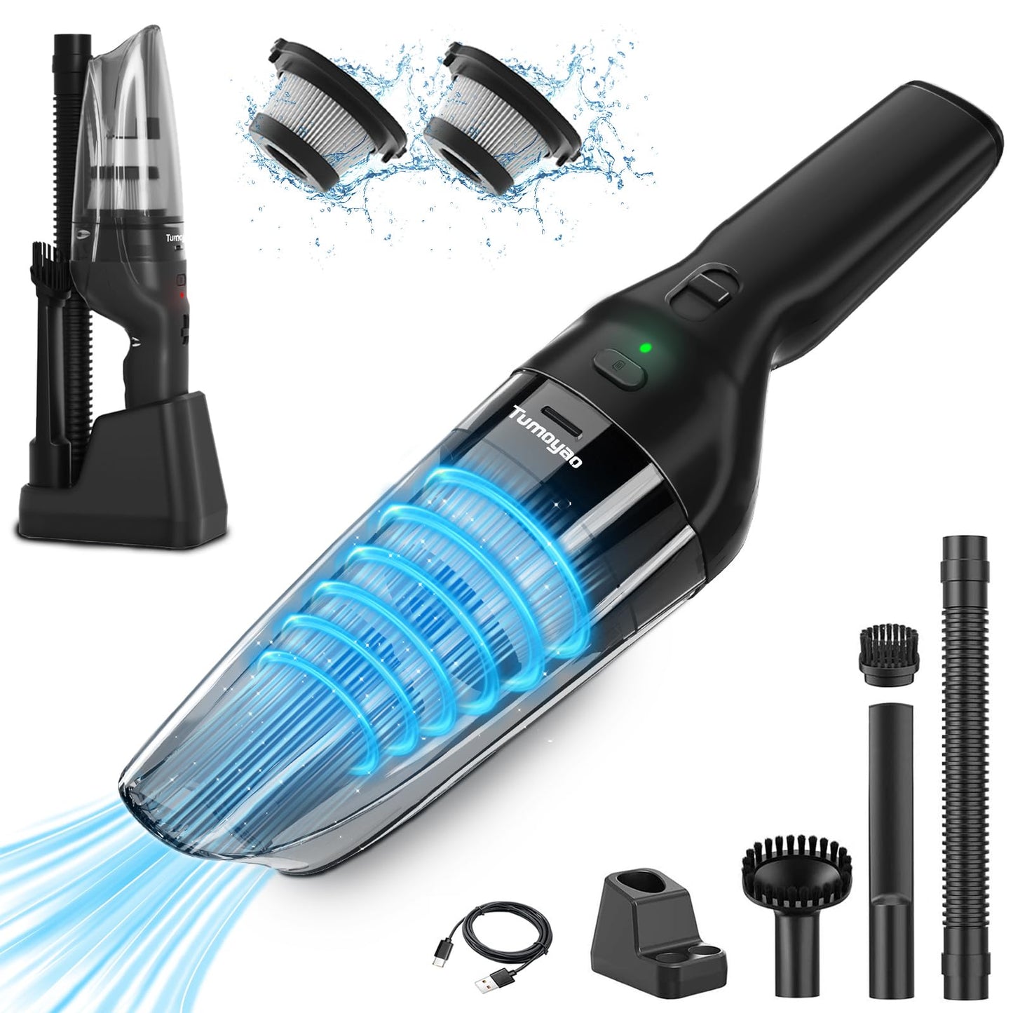 Tumoyao Handheld Car Vacuum Cordless, 9500Pa High Power Suction, 1.23lbs Lightweight&Portable, Powerful Cordless Hand Held Vacuum Cleaner for Car, Home, Office Desk
