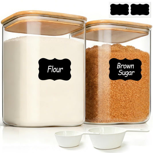 ComSaf 2Pcs Large Glass Storage Containers with Lids 4Qt, 1 Gallon Wide Mouth Flour Sugar Storage Containers, Large Capacity and Sealed for Rice, Cereal, Oat, Easy Clean and Scoop, Pantry Organization