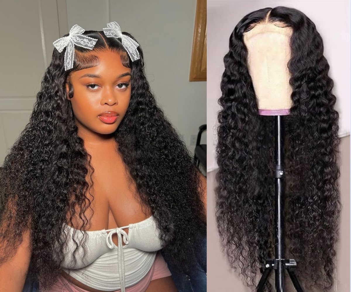 Josblue Deep Wave Lace Front Wigs Human Hair 180% Density 4x4 HD Transparent Lace Closuret Wet and Wavy Human Glueless Wigs for Black Women Pre Plucked with Baby Hair Nature Color