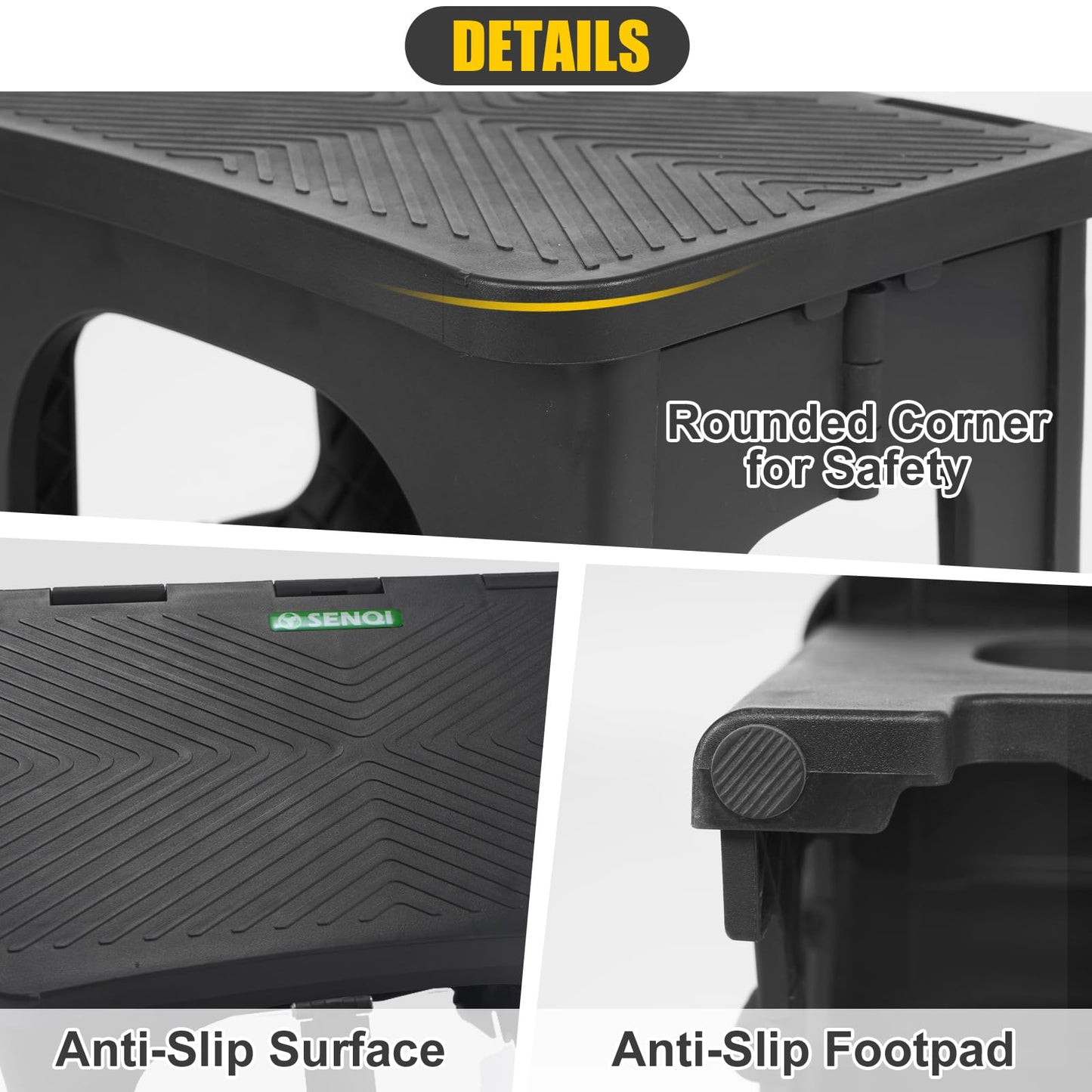 Folding 2-Step Stool for Adults Kids Non-Slip Collapsible Portable Step Stool for Kitchen Home Toilet Bedroom Office Bathroom Rv,Holds 300 Lbs(Black)