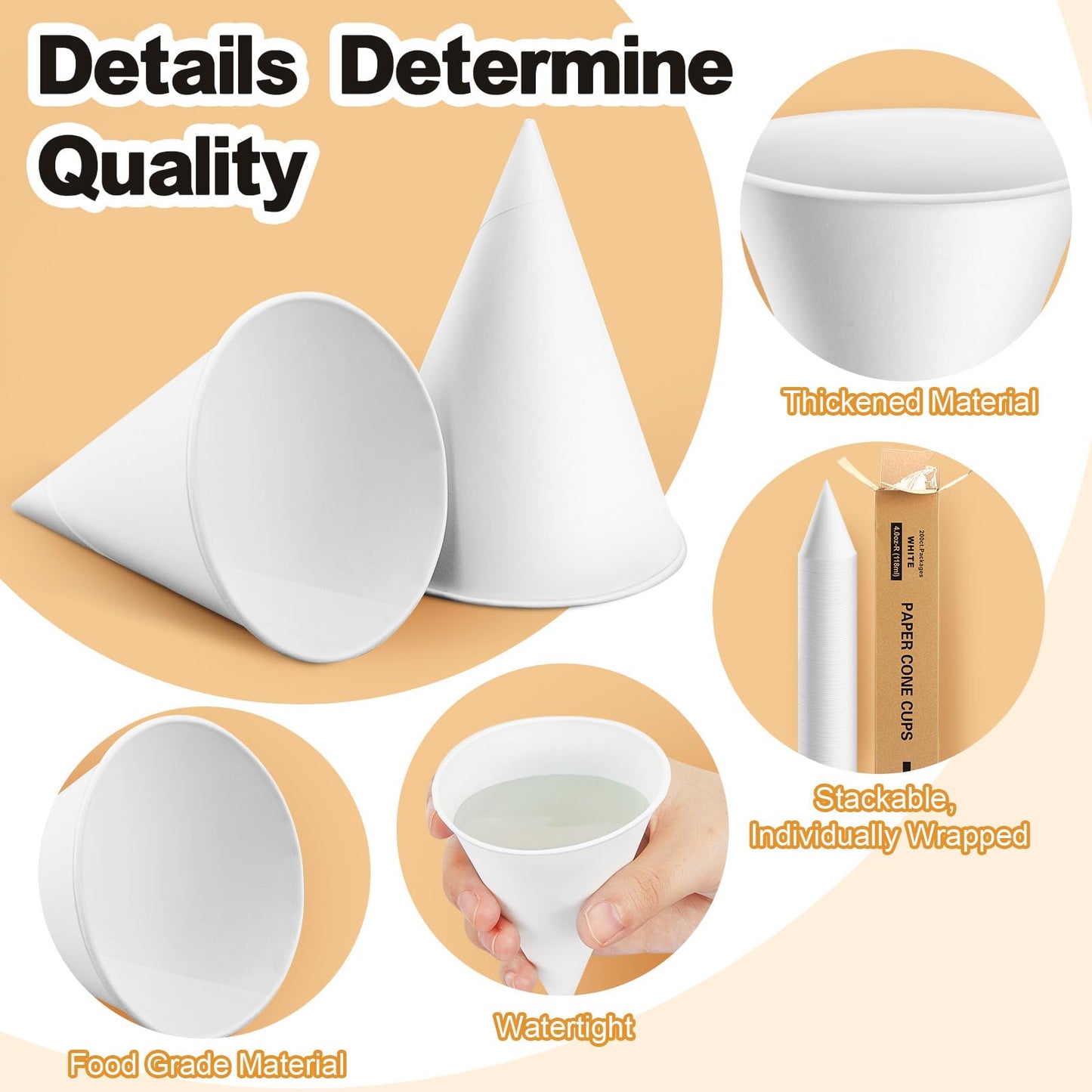 Roshtia 1600 Pcs Paper Cone Cups Thicken Disposable Cone Cups for Shaved Ice, Slushies Water Cooler Dispenser, White (4 oz)