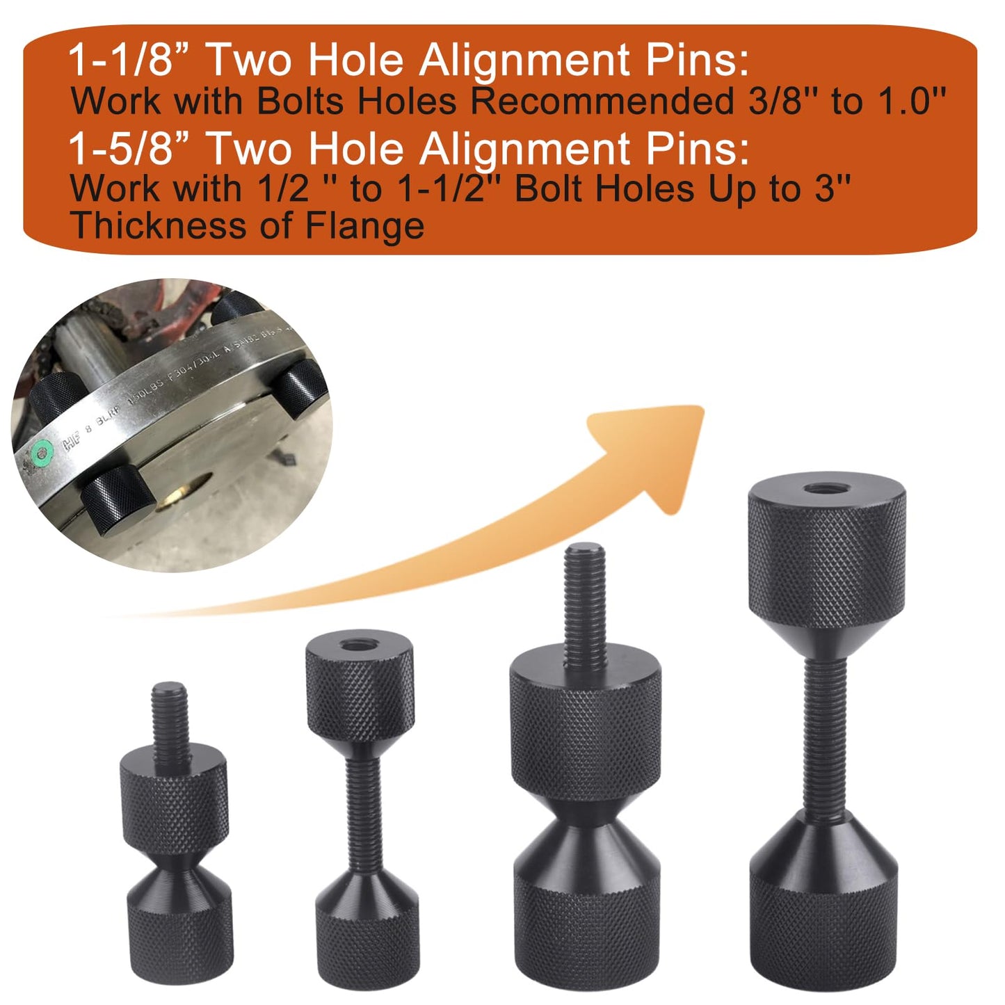 CNRAQR 4 Pcs Aluminium Flange Two Hole Alignment Pins - 1-1/8" and 1-5/8" Detachable Double Hole Pins - Black