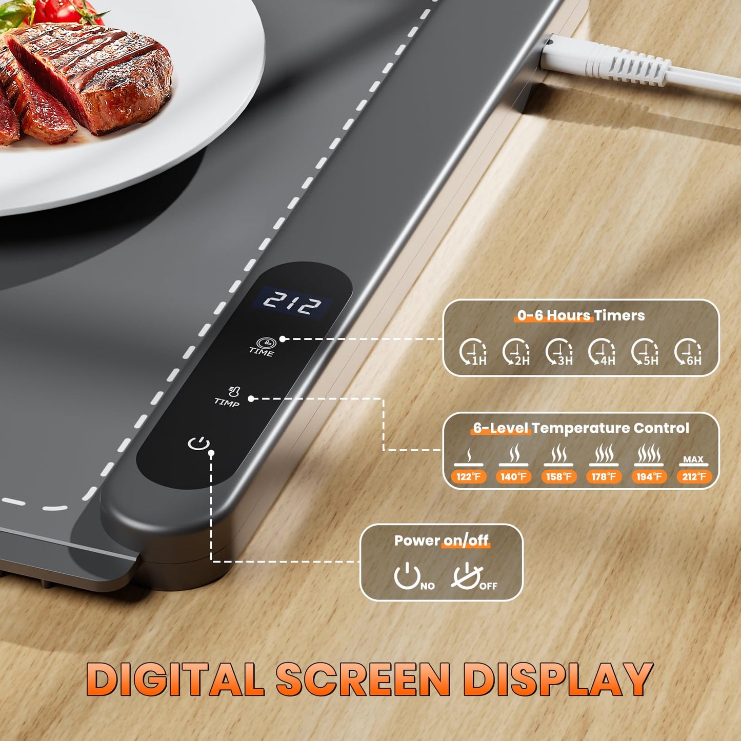HYEDSM Fast Heating Warming Mat for Food, XL 36"x16", Electric Food Warmer with 6 Level Adjustable Temperature and 6 Hours Timer, Full-Surface Portable Warming Pad Trays for Buffets Party
