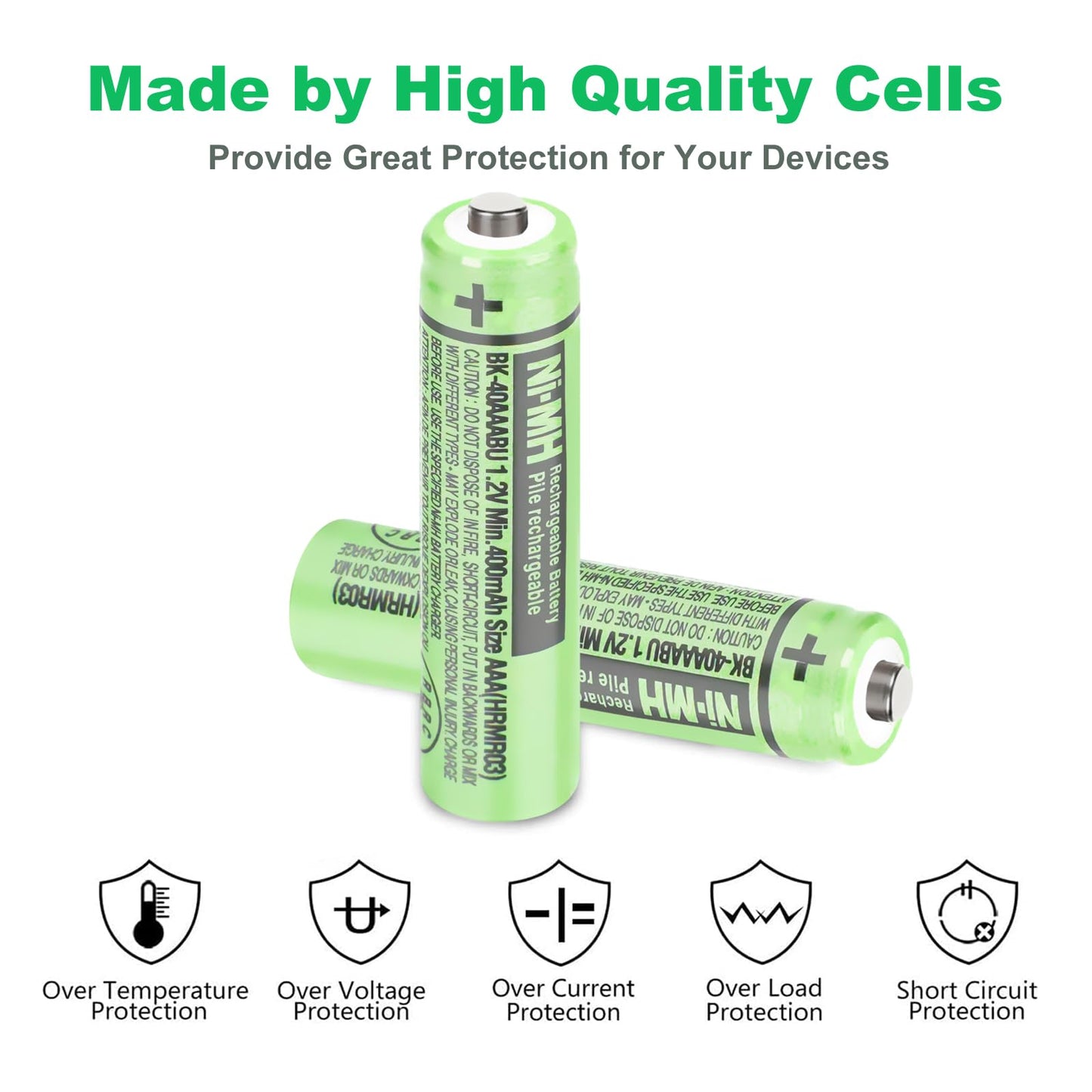 OSIM 8Pack BK-40AAABU Ni-MH AAA Rechargeable Batteries 400mah 1.2V AAA NI-MH Rechargeable Batteries for Panasonic Cordless Phones, Remote Controls, Electronics