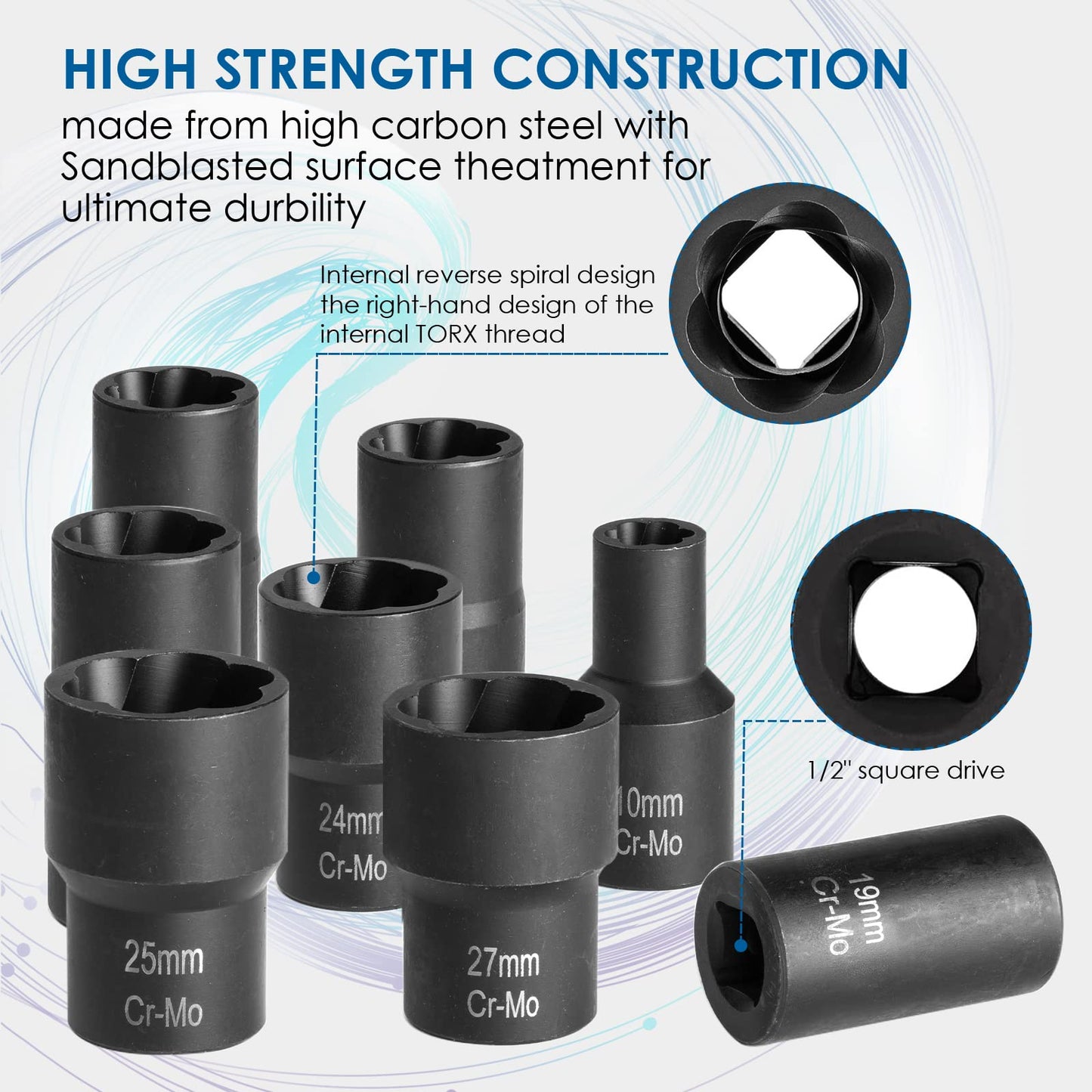 THINKPRO Lug Nut Removal Tool,13 PCS Bolt Extractor, 1/2 Inch Drive Lug Nut Extractor Set, Easy Out Lug Nut remover for Damaged, Frozen, Studs, Rusted, Rounded-Off Bolts & Nuts Screws