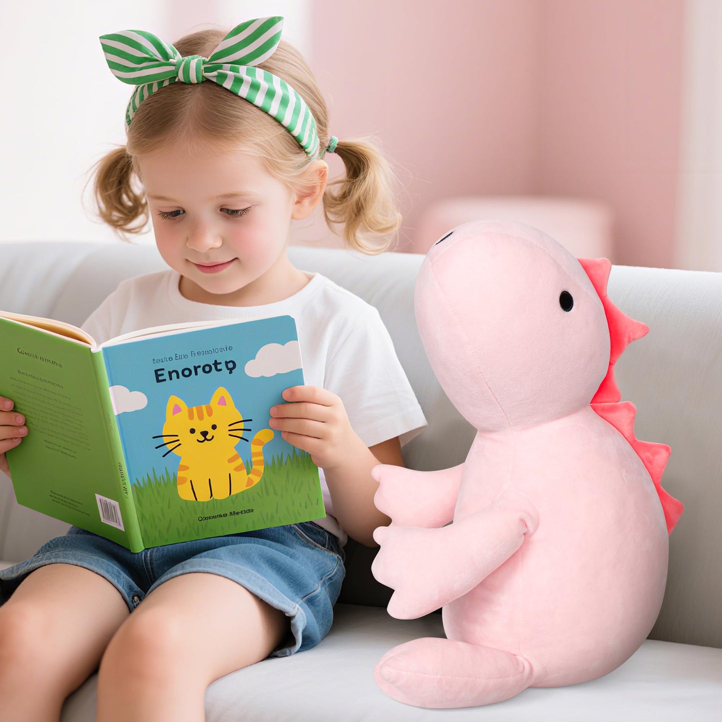 22" 3.5 lbs Weighted Dino Stuffed Toys, Cute Animals Plushie Dolls Pillow Gifts for Kids Adults (Pink)