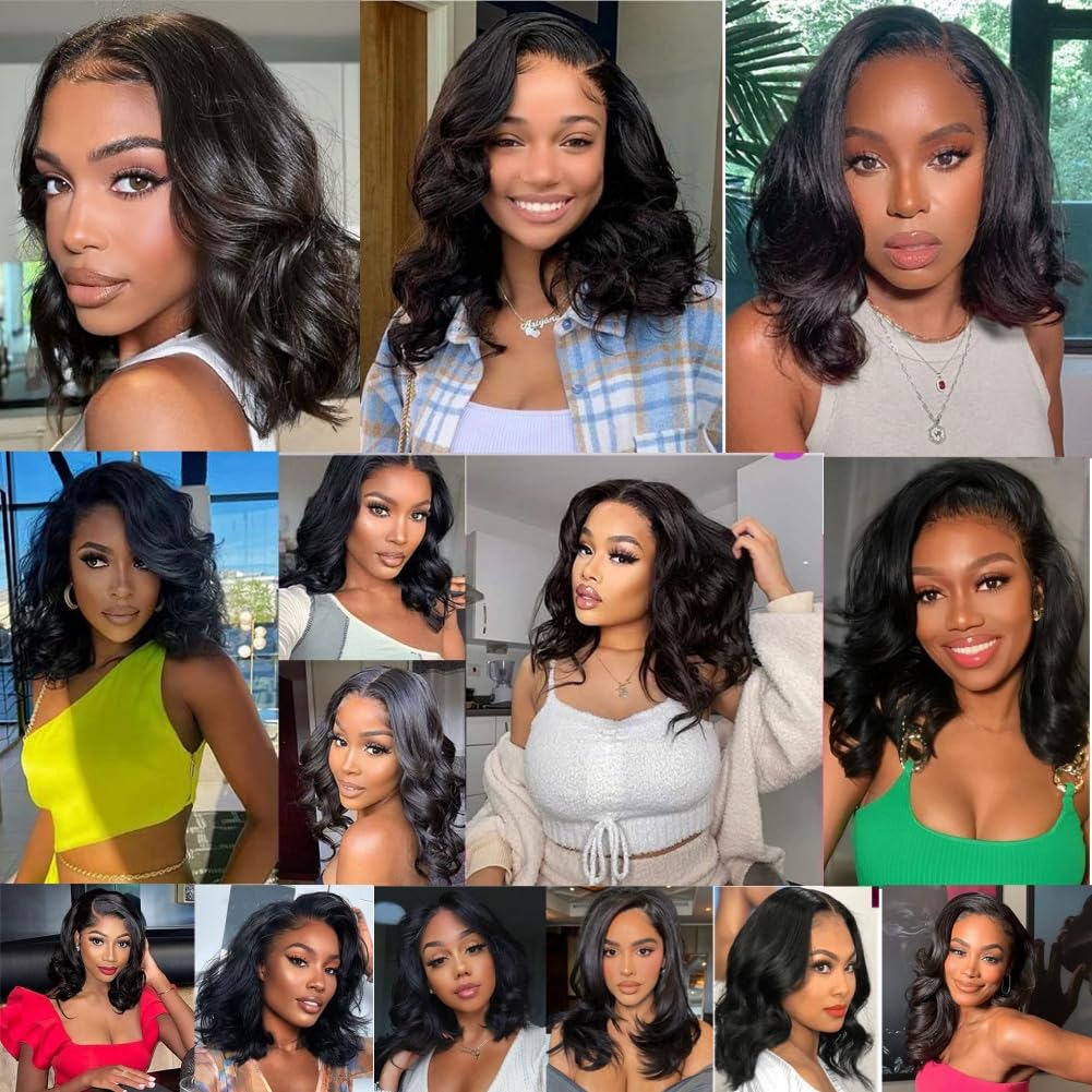 TONGMAY Bob Wig Human Hair 13x4 HD Lace Front Body Wave Bob Wigs Brazilian Virgin Human Hair Bob Wig for Women 180% Density Frontal Wig Human Hair Natural Black 16 Inch