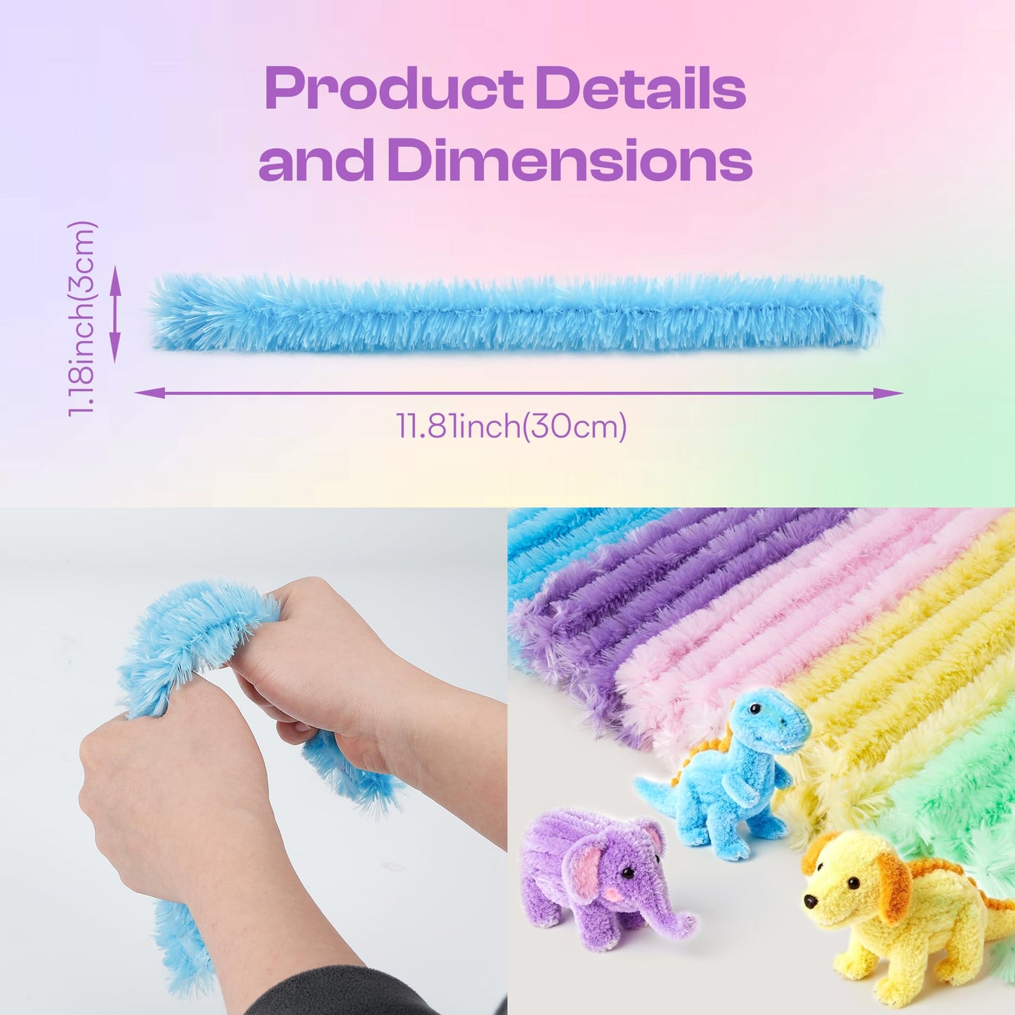 Caydo 50PCS Extra Thick Macaroon Pipe Cleaners Craft Supplies Jumbo Pipe Cleaners Chenille Stems for Kids Craft DIY Projects Creative Christmas Decoration, (30 mm x 12 Inch)