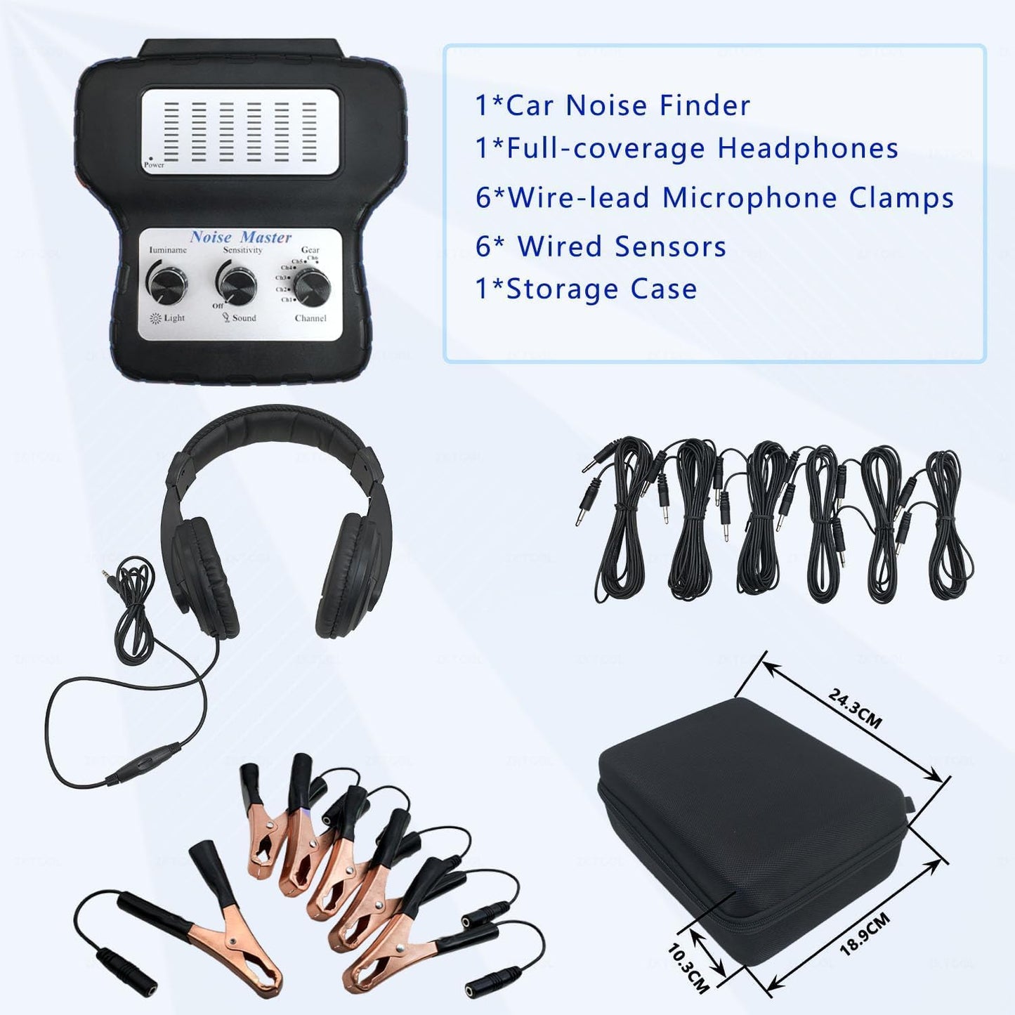 KTTOOL Chassis Ears Automotive Engine Noise Finder, 6 Channel Car Sound Detector Tester Tool Set, Electronic Stethoscope Diagnostic Kit with Headphones