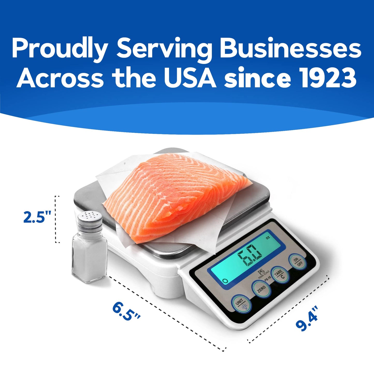 Penn Scale PS-10 Digital Kitchen Portion Scale - 11lb Electric Kitchen Scale with 0.002lb Readability - Removable Platter & LCD Display - Lb, Oz, G Unit Conversion (AC & Battery Powered)